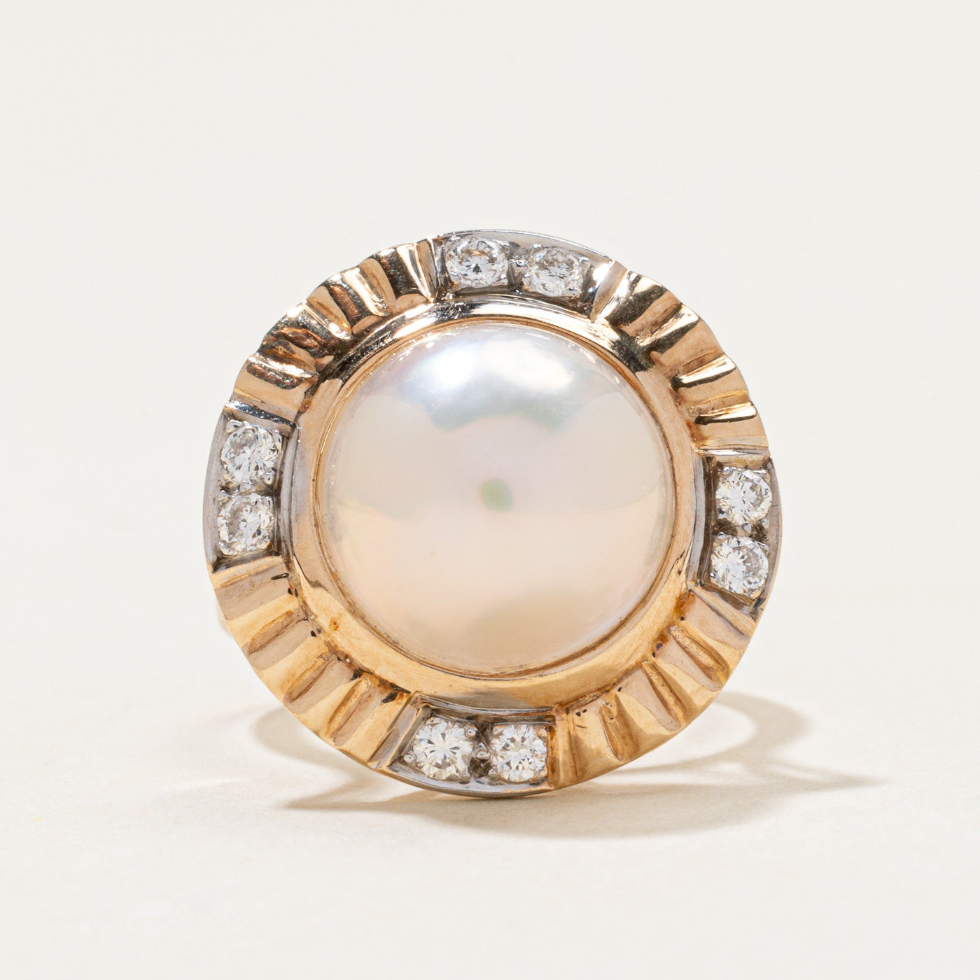 14k Pearl Diamond Cocktail Ring | 0.25ctw | SZ 6