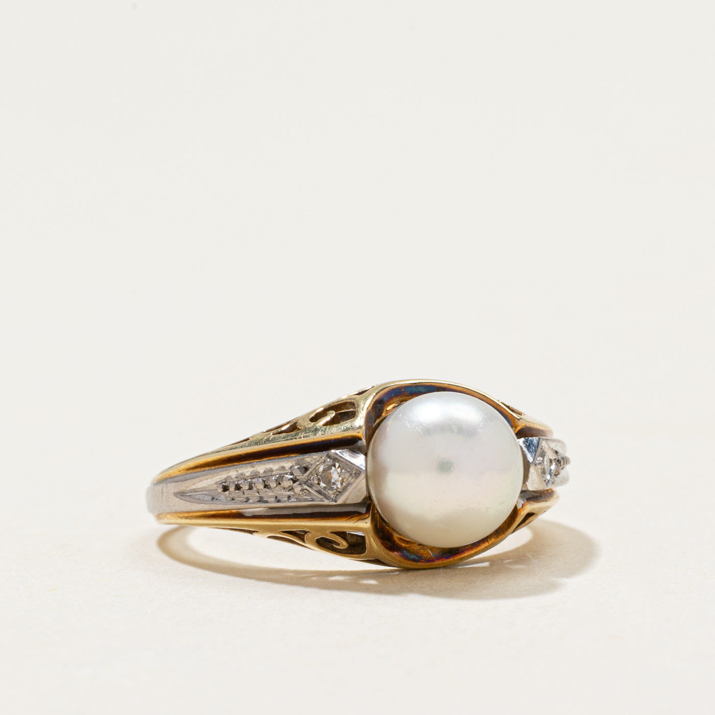 Pearl & Diamond Scrollwork Ring | 0.02ctw | SZ 5.25