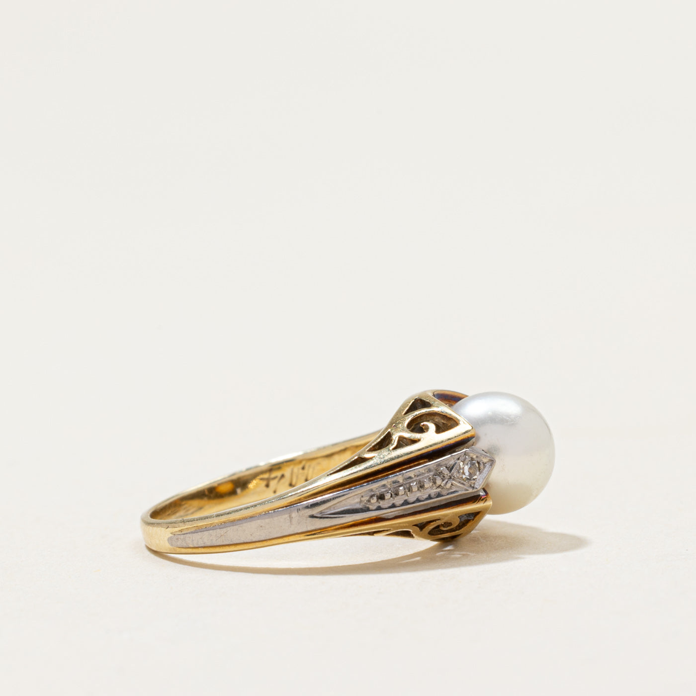 Pearl & Diamond Scrollwork Ring | 0.02ctw | SZ 5.25