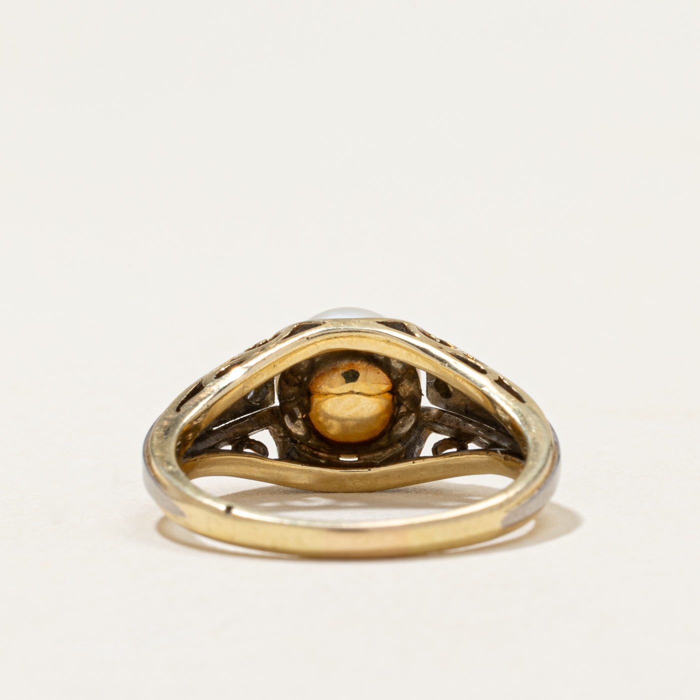 Pearl & Diamond Scrollwork Ring | 0.02ctw | SZ 5.25