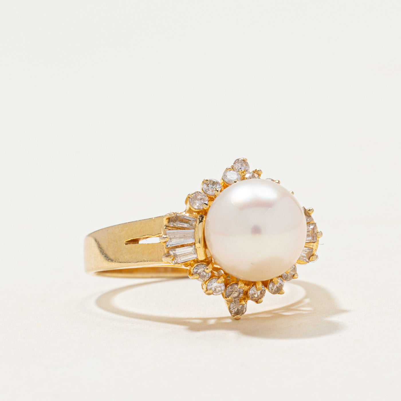 Pearl & Diamond Petal Ring | 0.38ctw | SZ 5.5