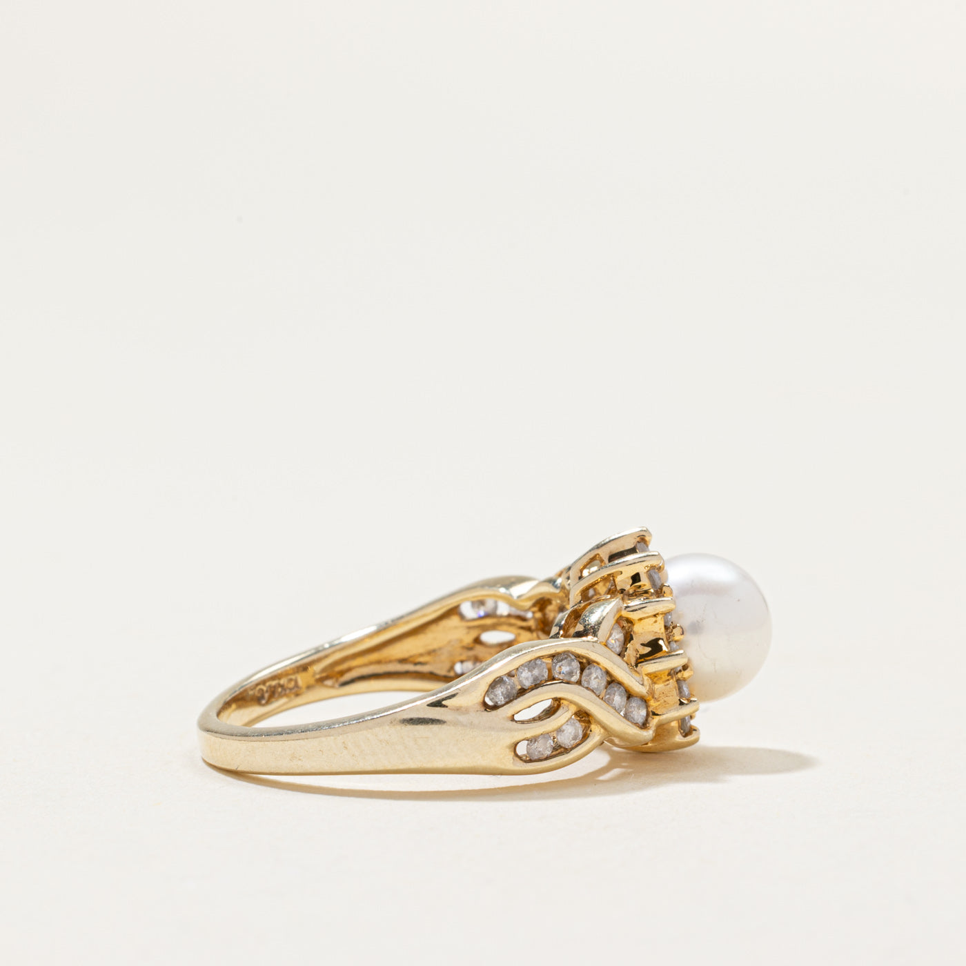 Pearl & Diamond Petal Cross Over Ring | 0.37ctw | SZ 7.25