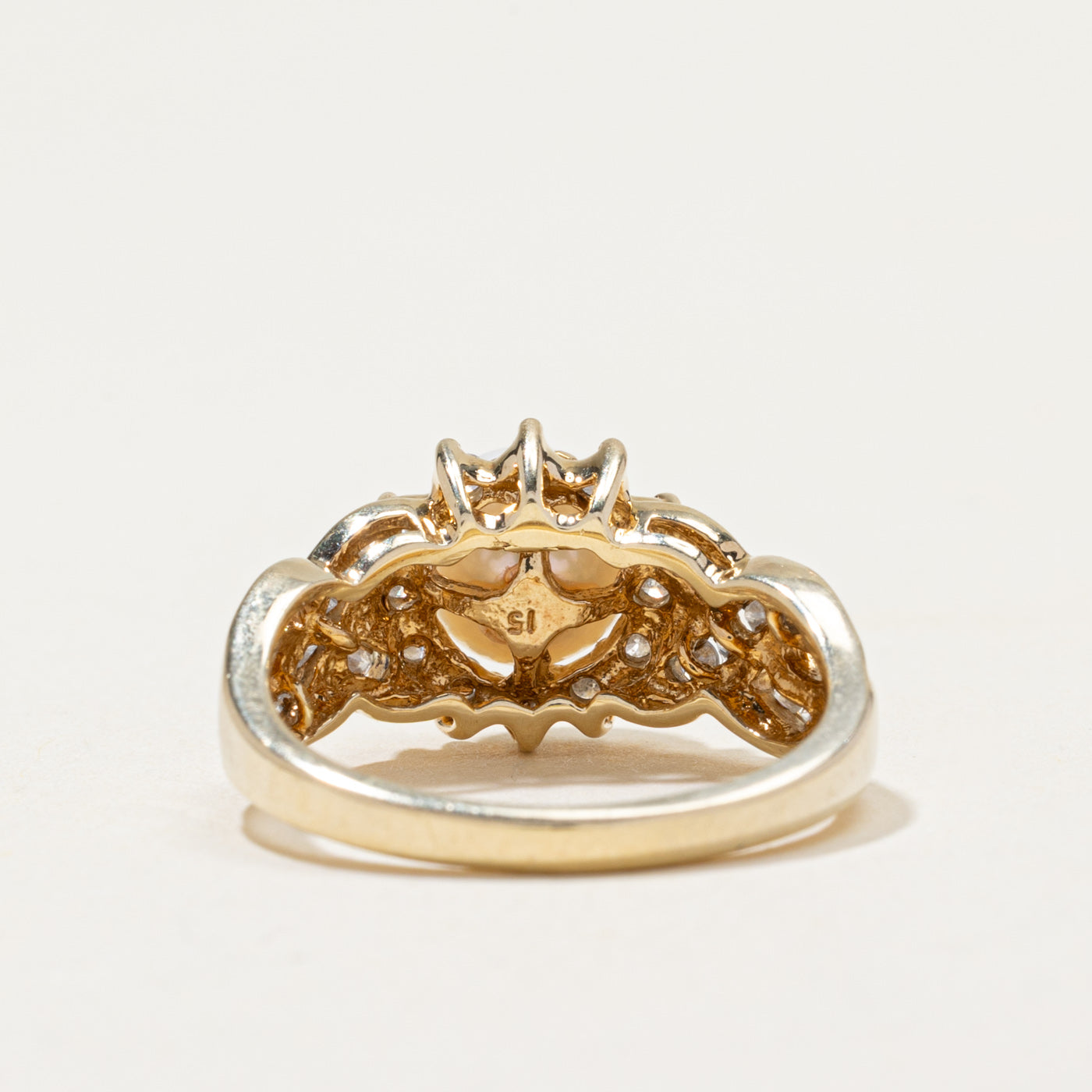 Pearl & Diamond Petal Cross Over Ring | 0.37ctw | SZ 7.25