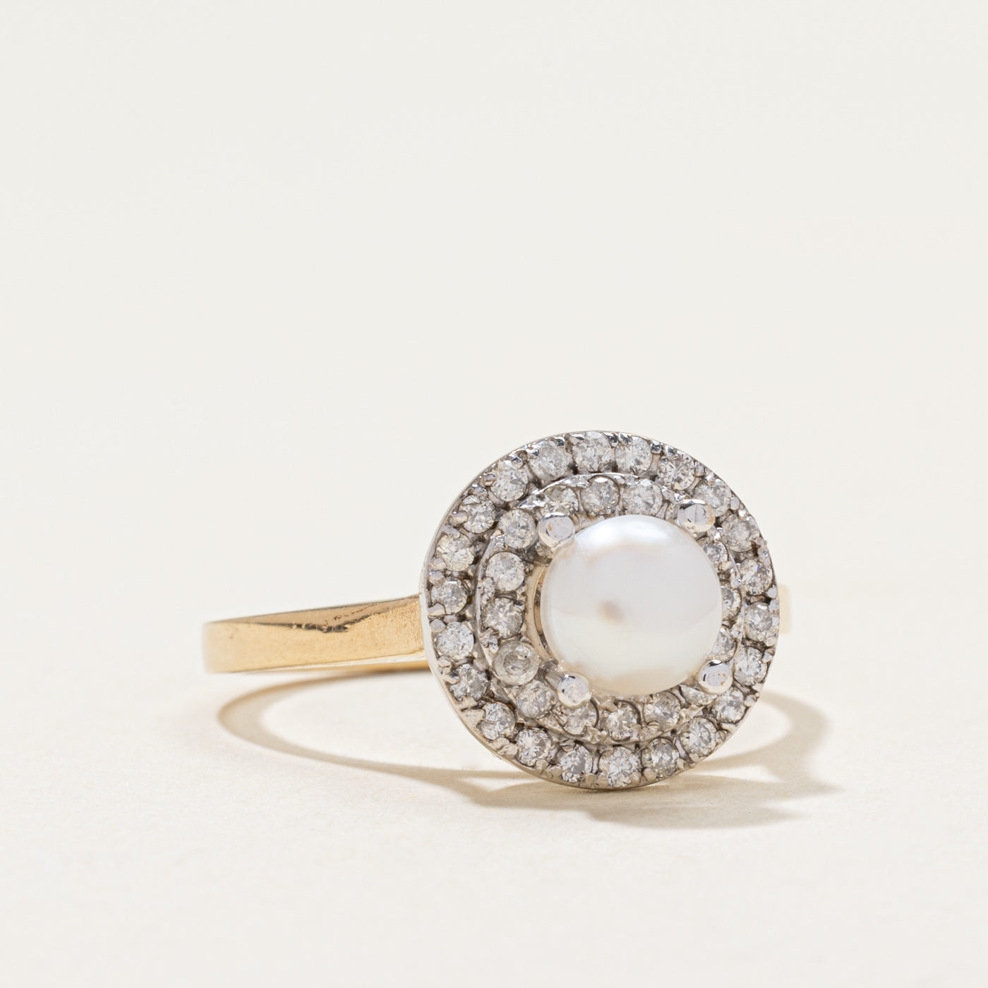 Pearl & Diamond Double Halo Ring | 0.50ctw | SZ 8.25