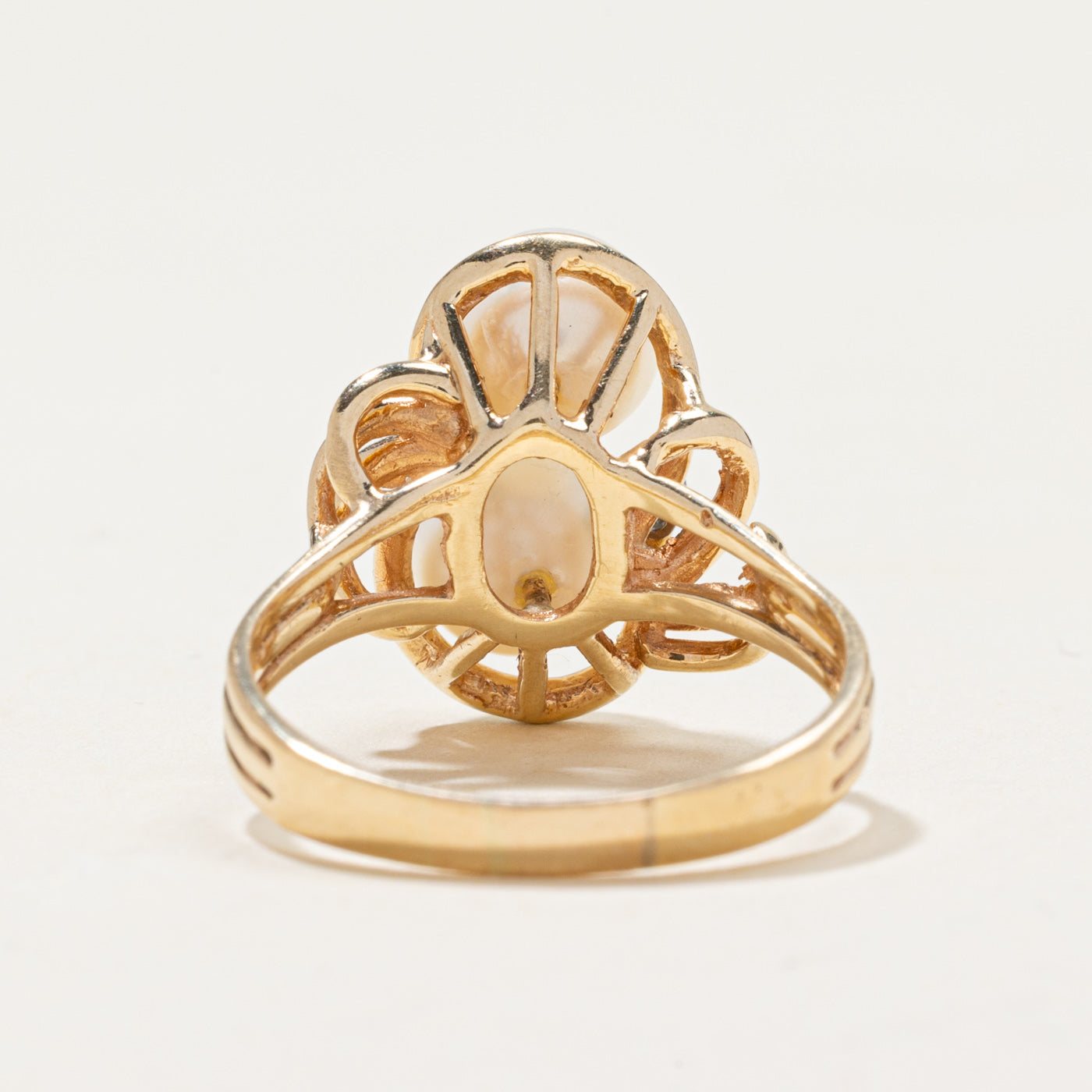 14k Pearl & Diamond Openwork Cocktail Ring | 0.06ctw | SZ 8.5