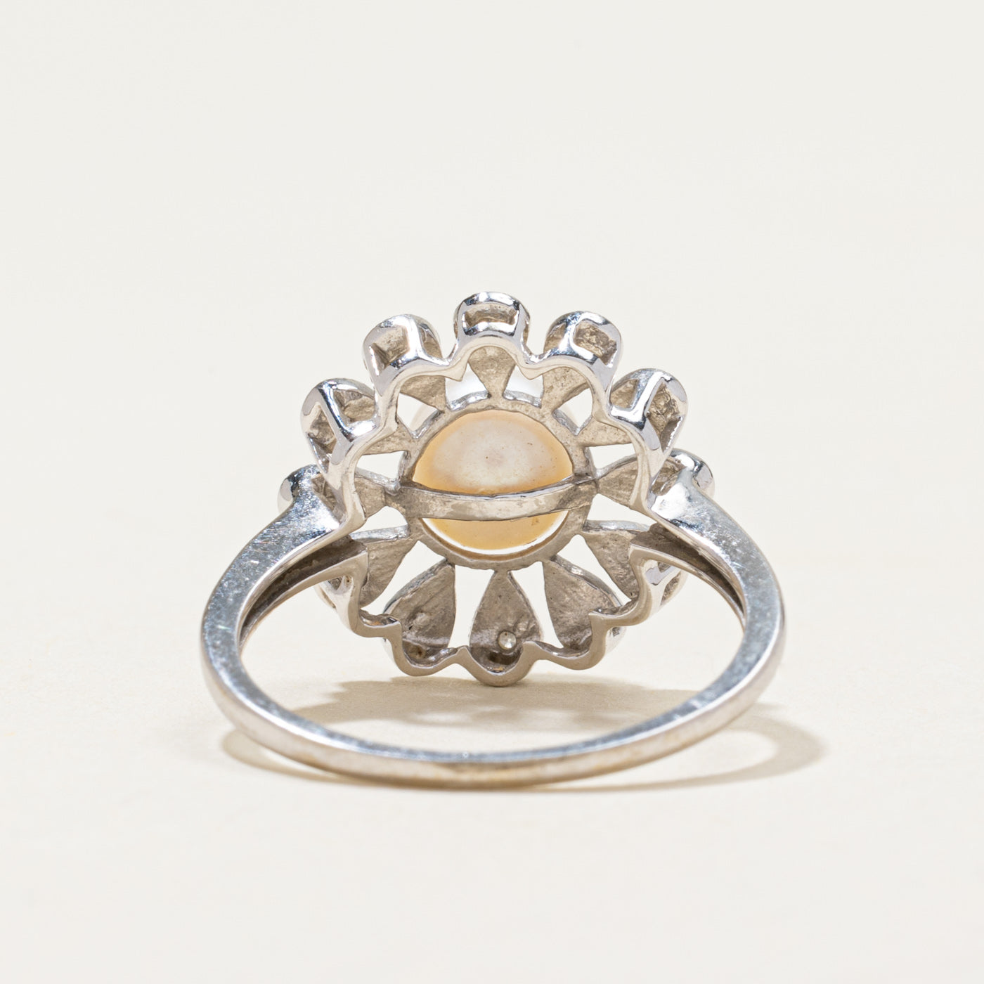 Pearl & Diamond Flower Cocktail Ring | 0.02ctw | SZ 7