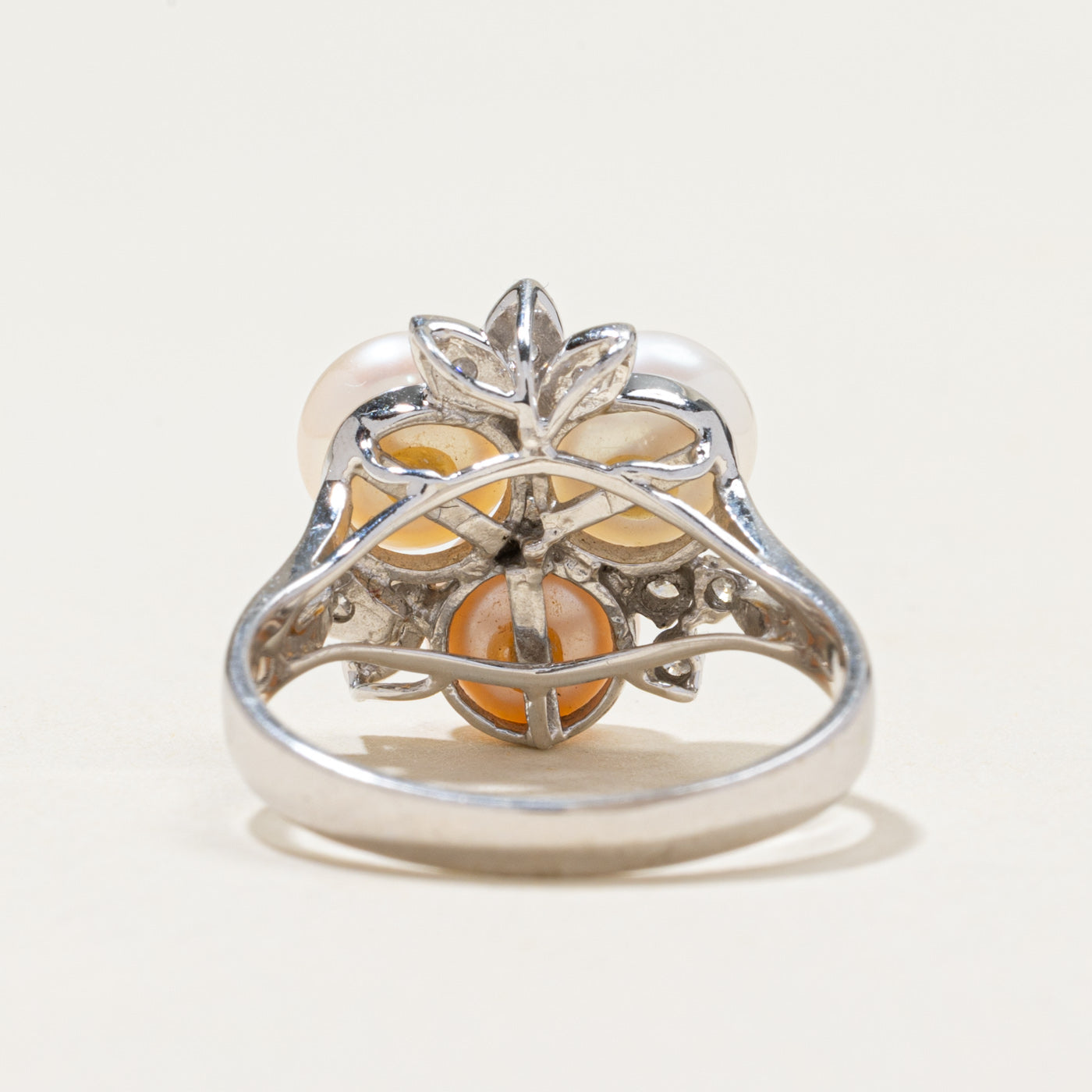 14k Pearl & Diamond Floral Cocktail Ring | 0.22ctw | SZ 8