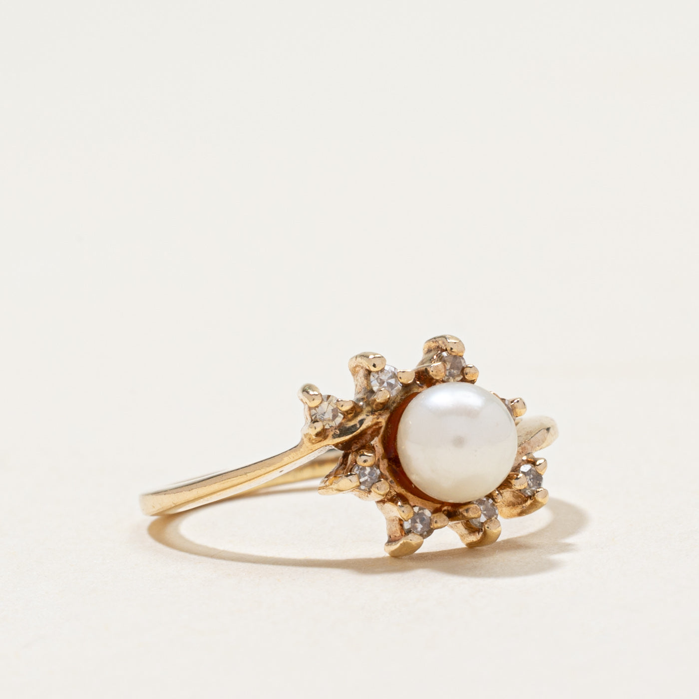 Pearl & Diamond Petal Bypass Ring | 0.10ctw | SZ 4