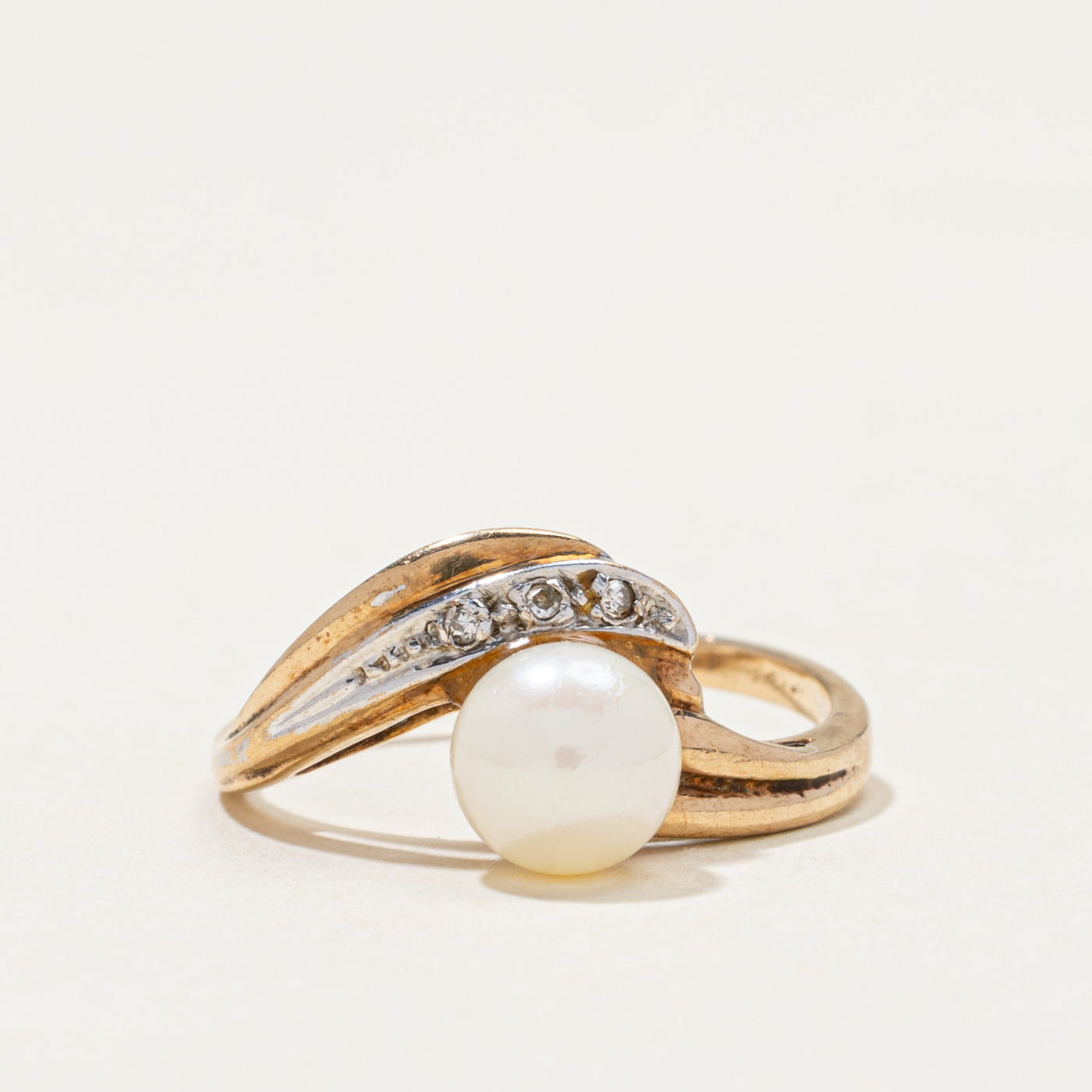 Pearl & Diamond Bypass Ring | 0.02ctw | SZ 6.5