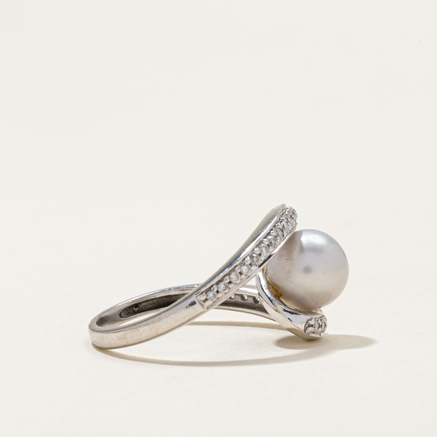 Pearl & Diamond Bypass Ring | 0.15ctw | SZ 4.25