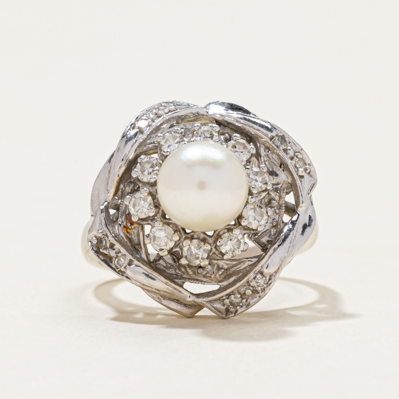 Pearl & Diamond Cocktail Ring | 0.50ctw | SZ 7