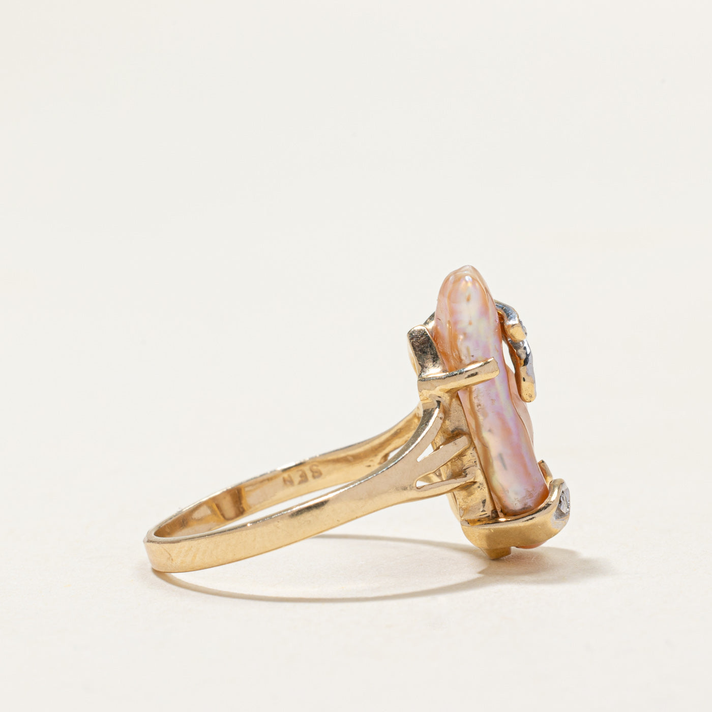 10k Pink Baroque Pearl & Diamond Ring | 0.04ctw | SZ 6.75
