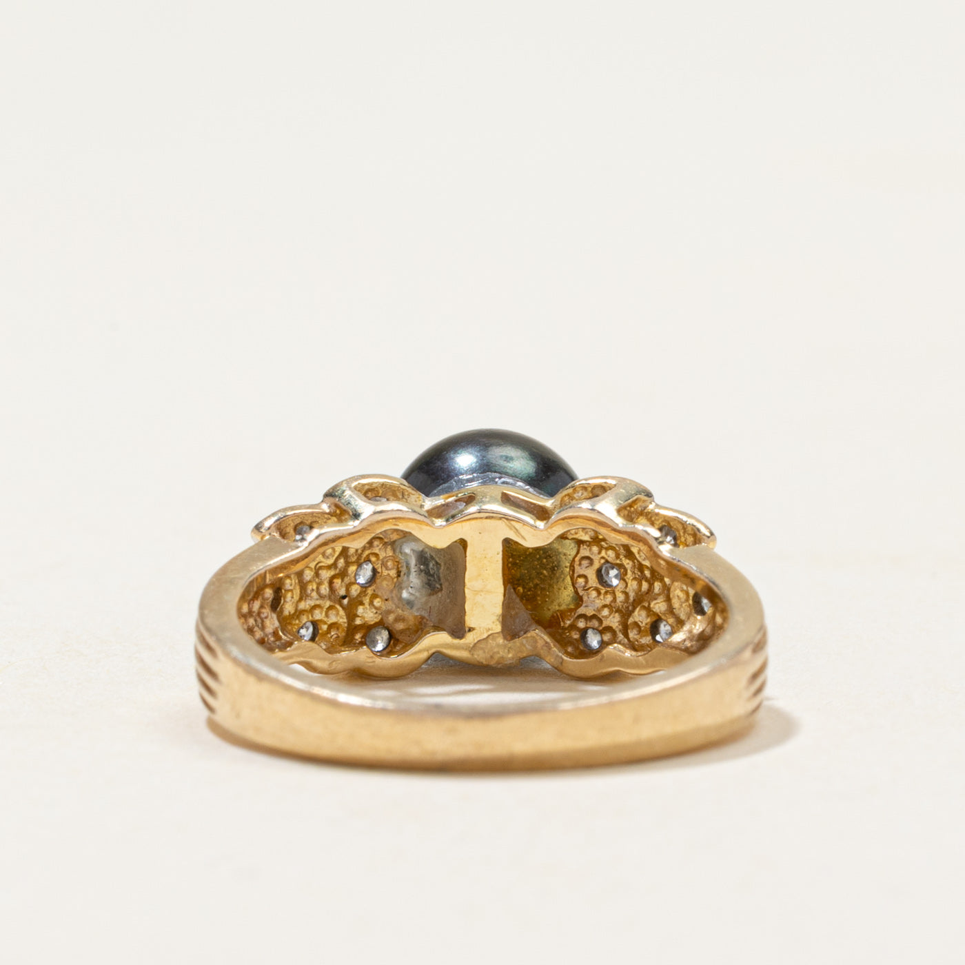 Black Pearl & Diamond Ring | 0.12ctw | SZ 4.5