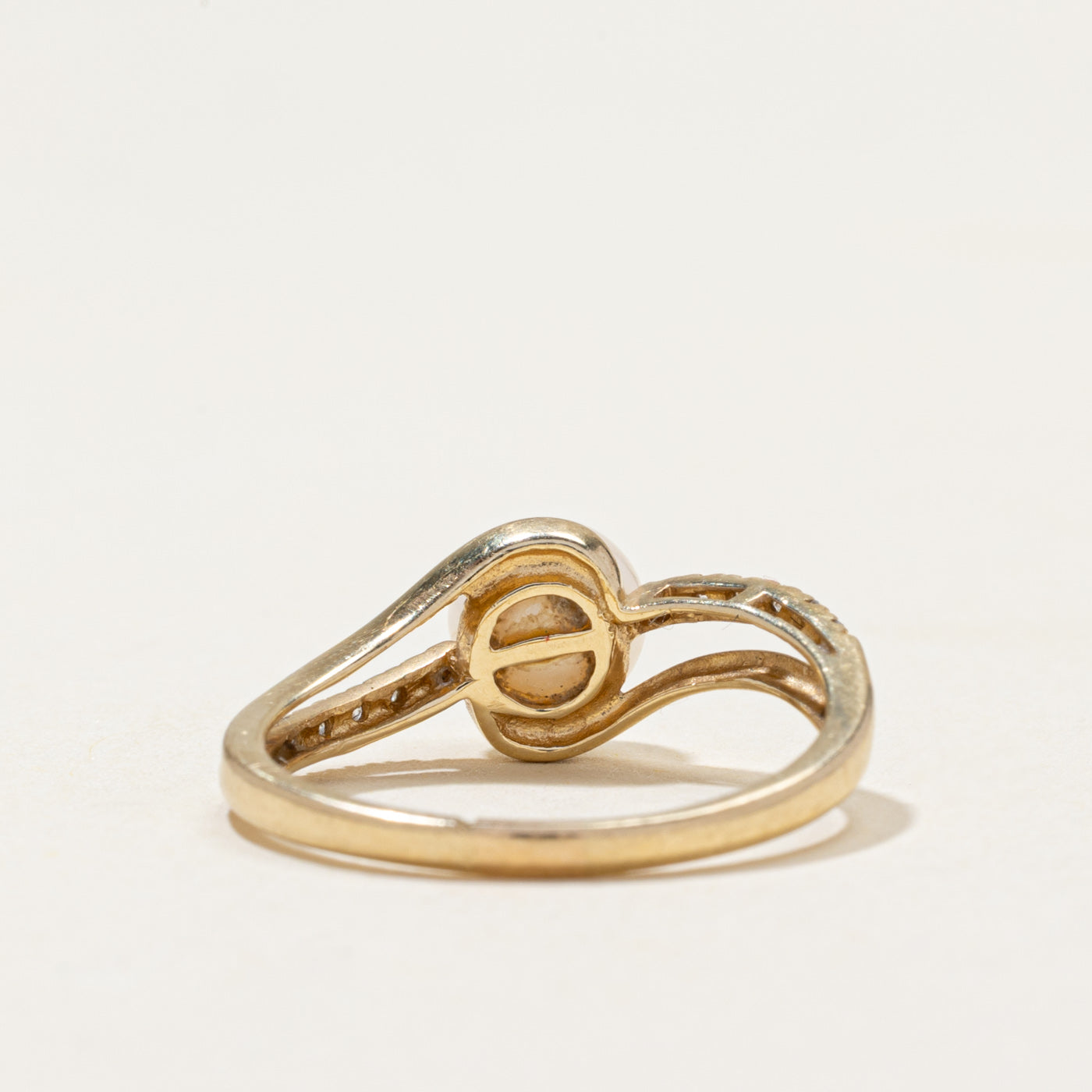 Semi Eternity Diamond & Pearl Bypass Ring | 0.06ctw | SZ 7.5