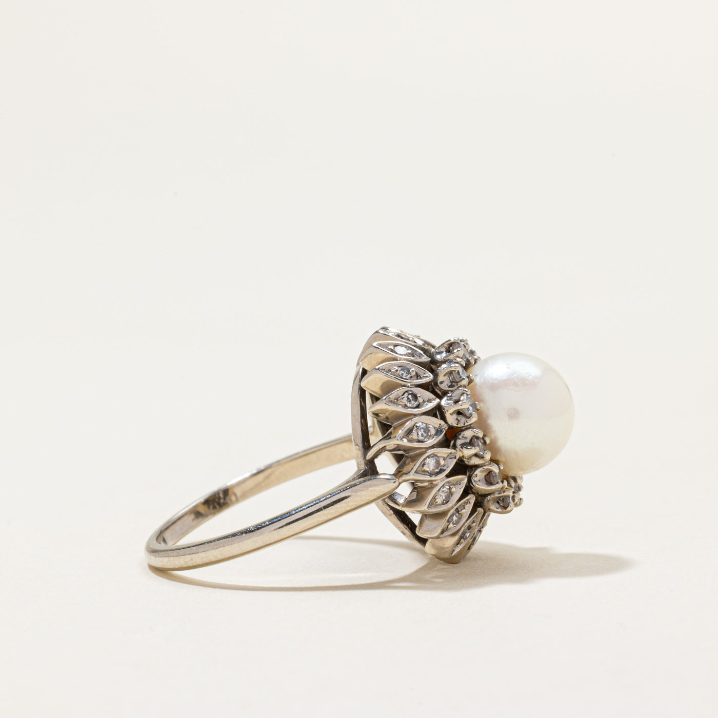 Pearl & Diamond Cluster Cocktail Ring | 0.45ctw | SZ 6.75