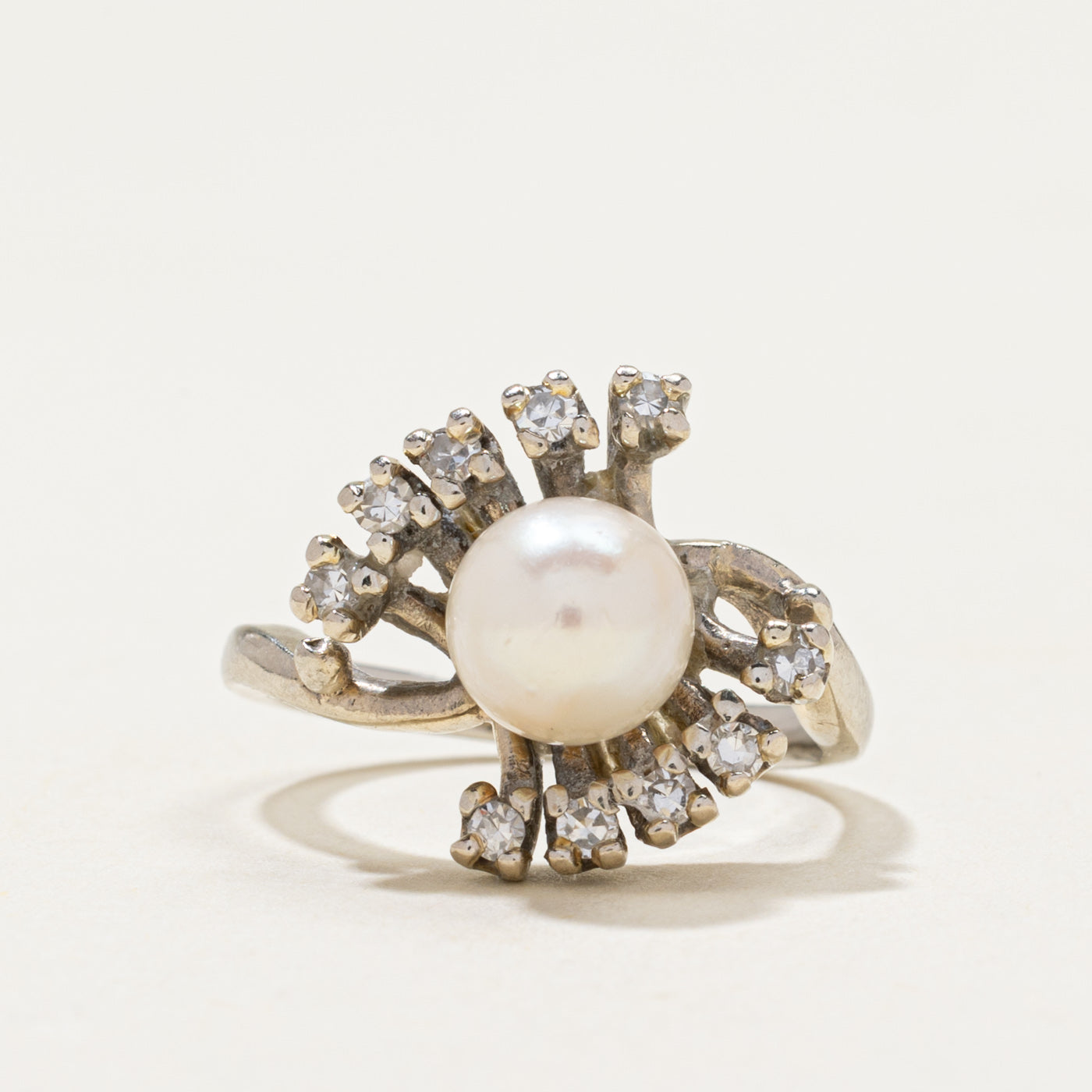14k Pearl & Diamond Cocktail Ring | 0.24ctw | SZ 4.5