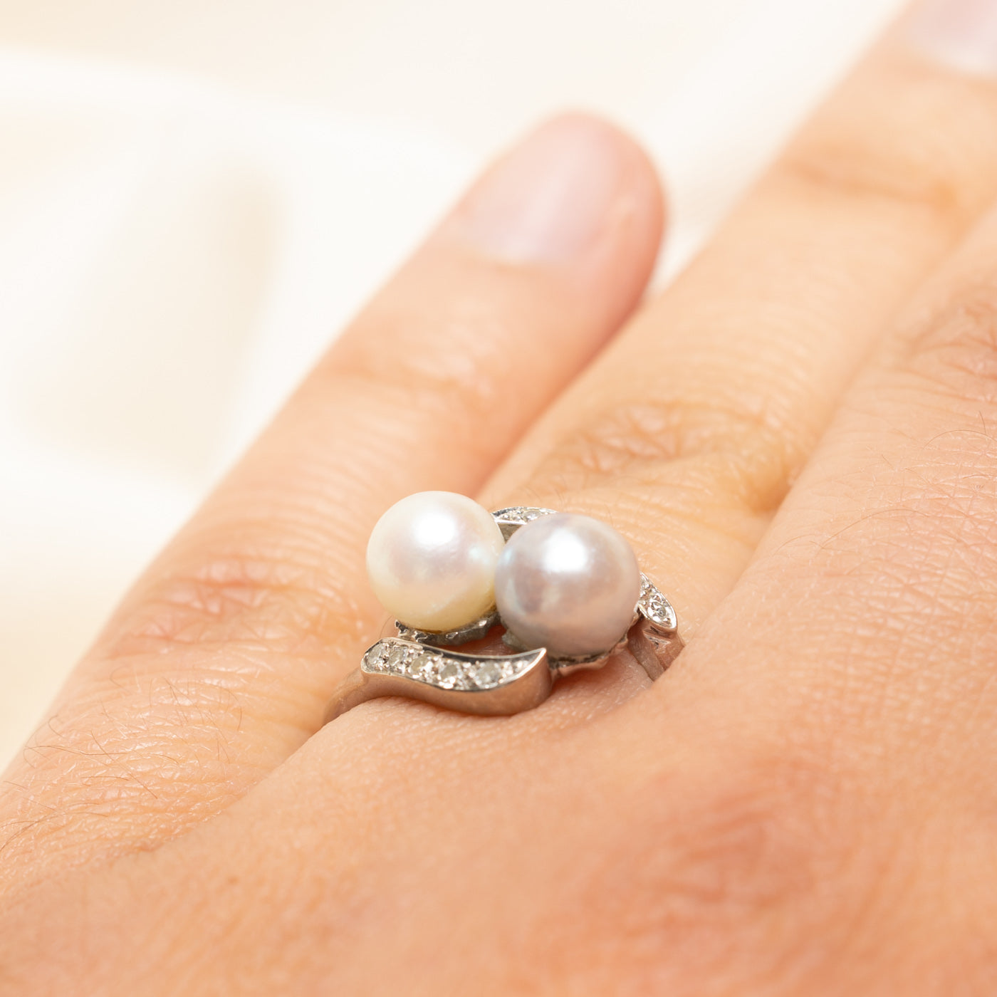Toi et Moi Pearl & Diamond Ring | 0.10ctw | SZ 6.5