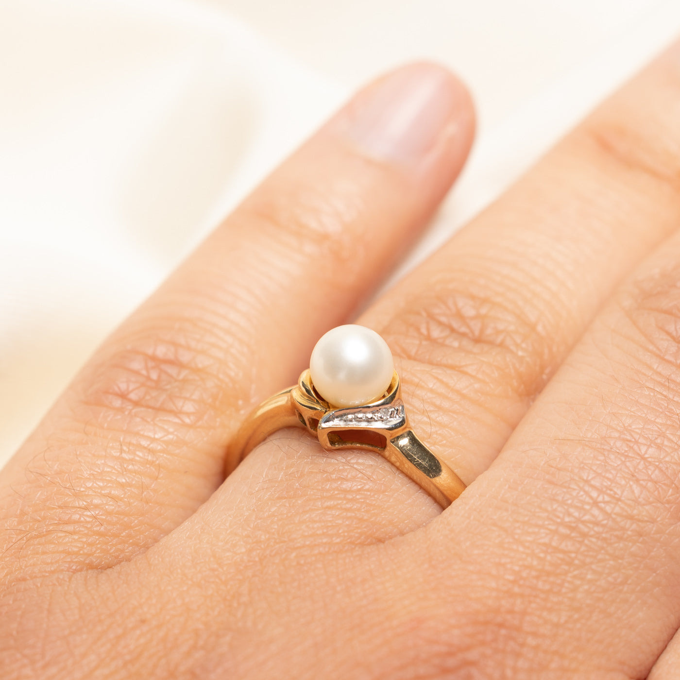 10k Pearl & Diamond Accented Ring | 0.003ctw | SZ 7.25