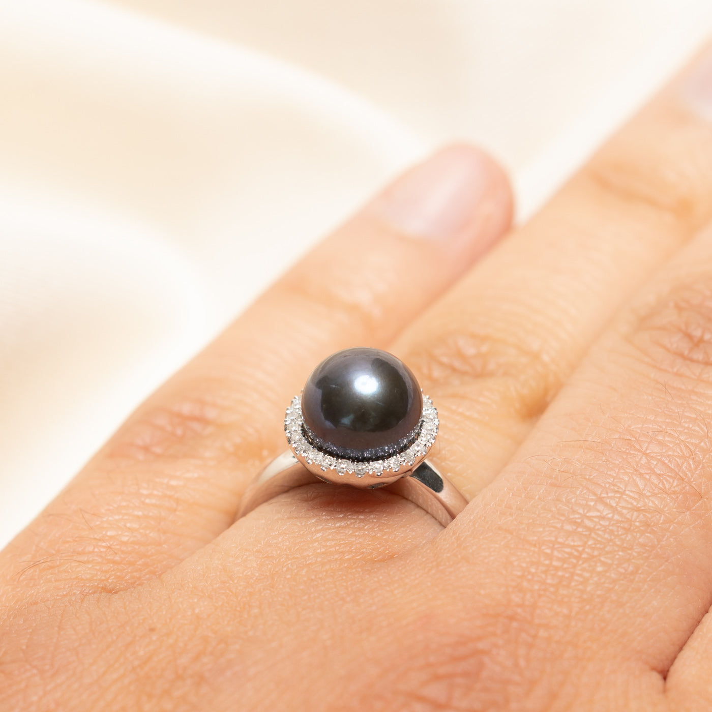 'Effy' 14k Tahitian Pearl & Diamond Halo Ring | 0.14ctw | SZ 7