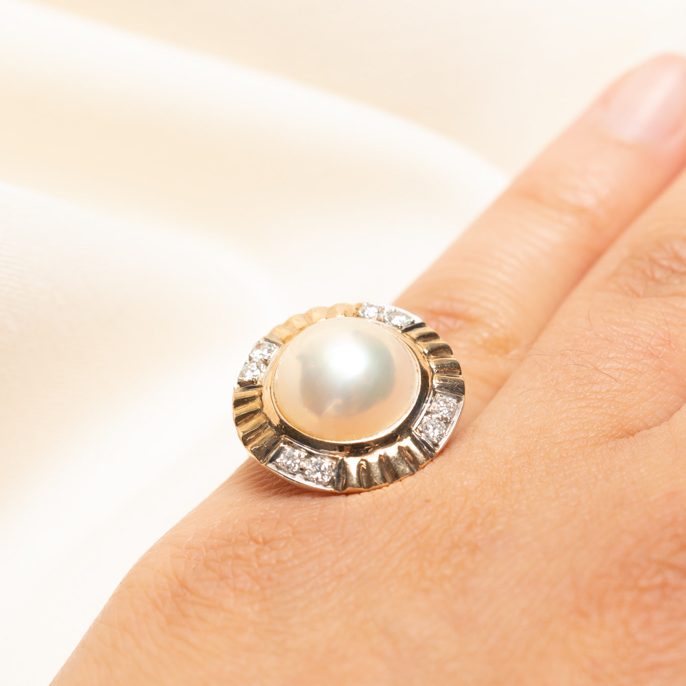 14k Pearl Diamond Cocktail Ring | 0.25ctw | SZ 6