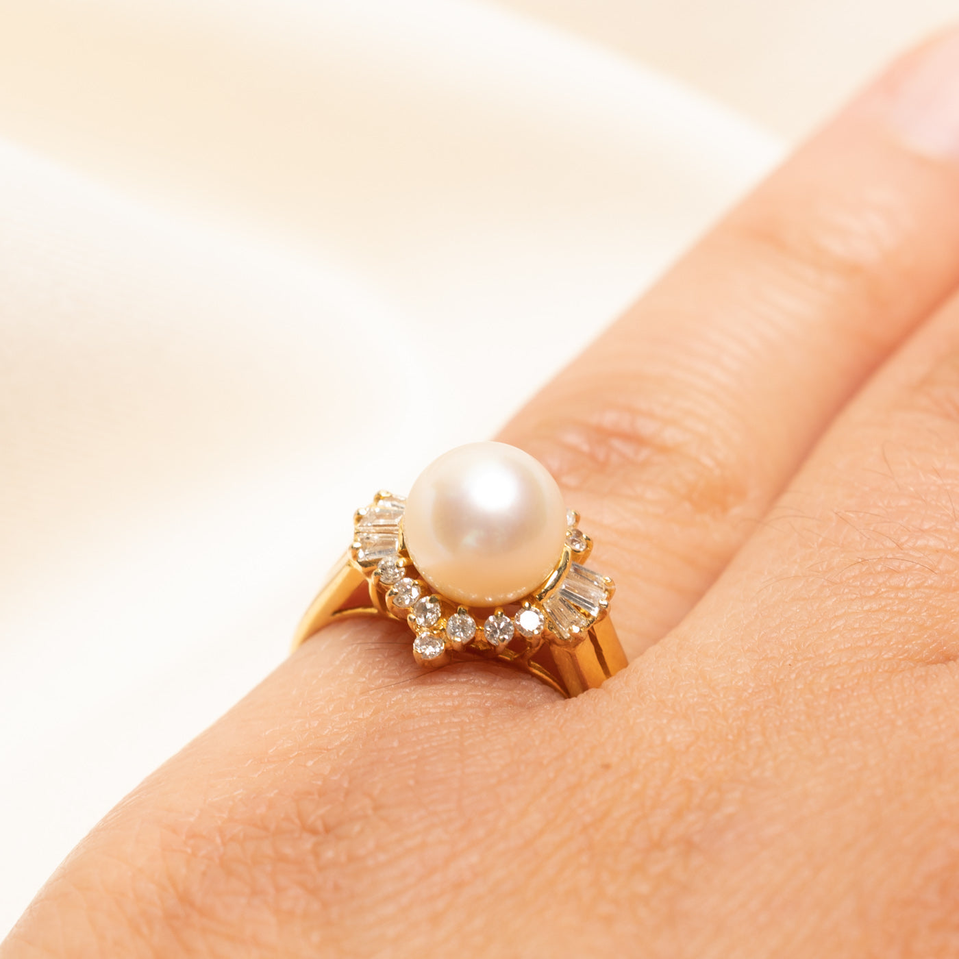 Pearl & Diamond Petal Ring | 0.38ctw | SZ 5.5