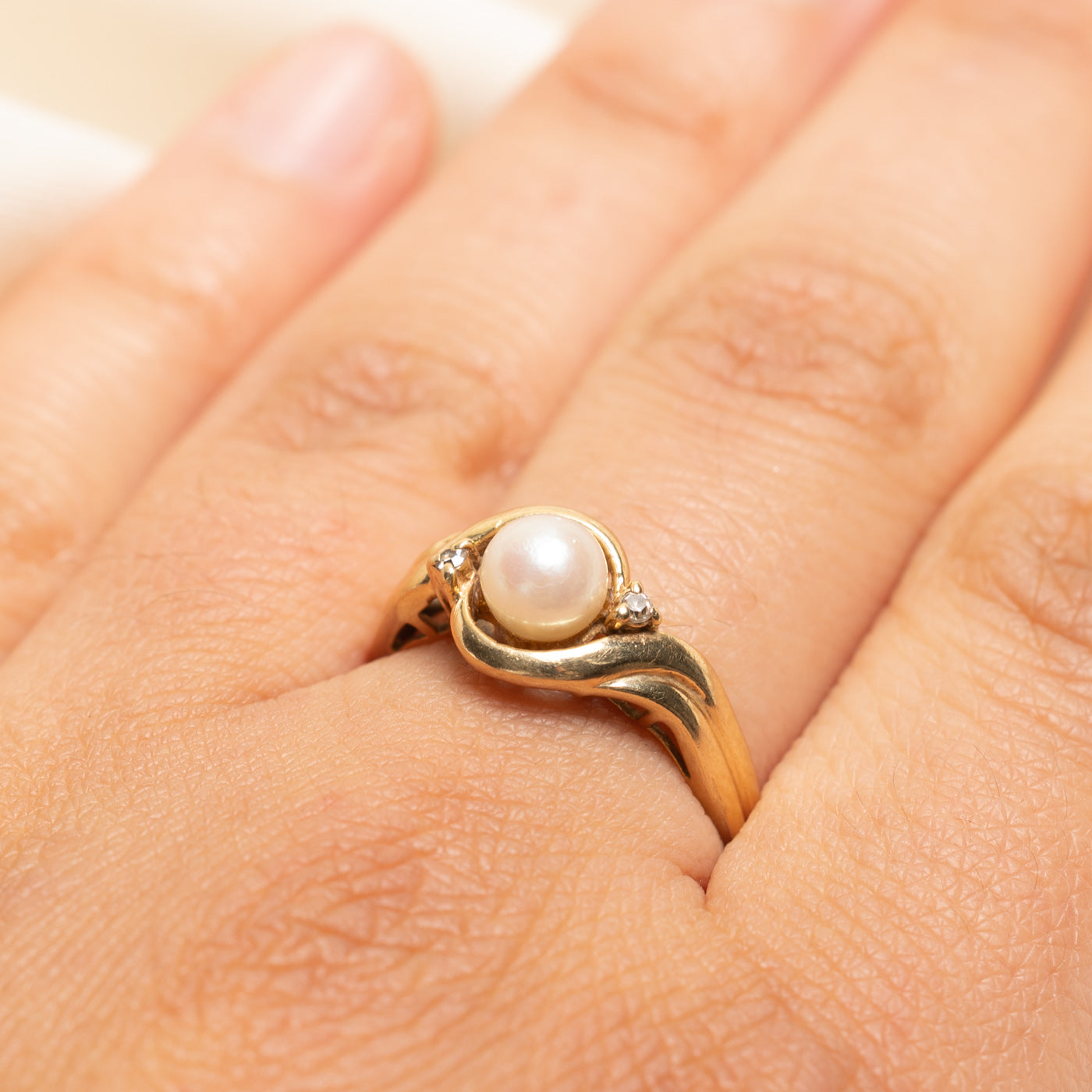 Pearl & Diamond Bypass Ring | 0.03ctw | SZ 8.5