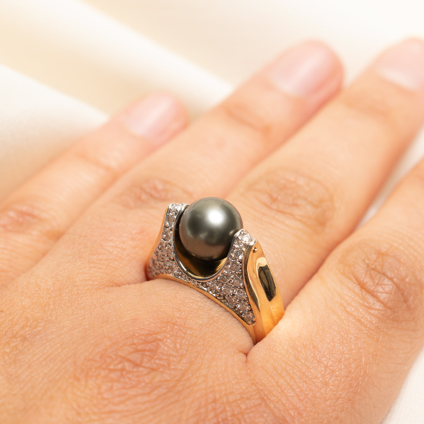 Kinetic Pearl & Diamond Cocktail Ring | 0.92ctw | SZ 8.75