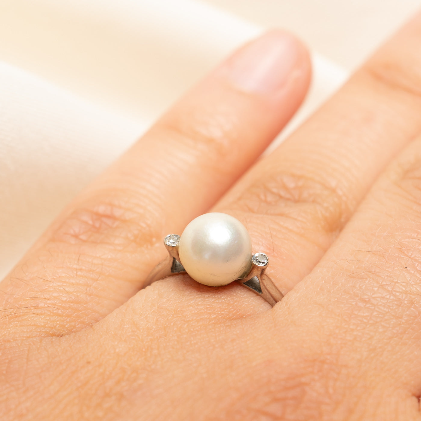 Pearl & Diamond Accented Ring | 0.02ctw | SZ 6.5