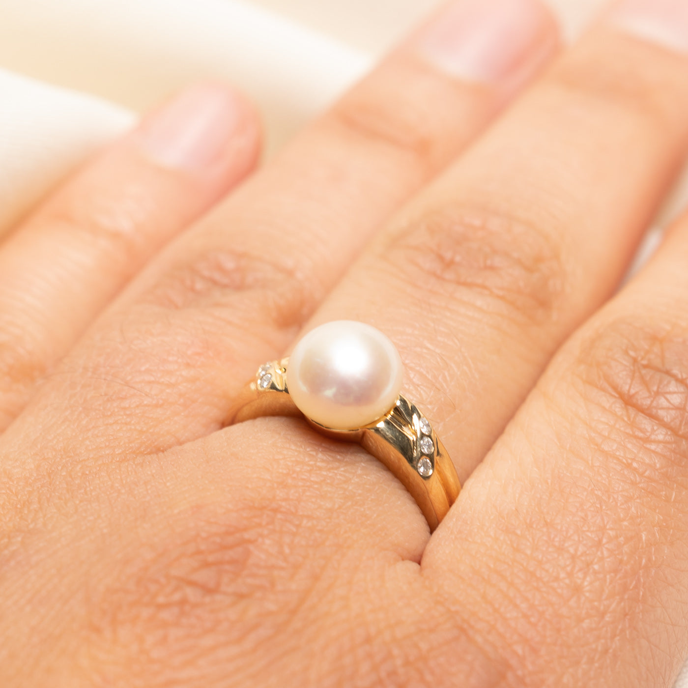 Pearl & Diamond Grooved Ring | 0.07ctw | SZ 7.75
