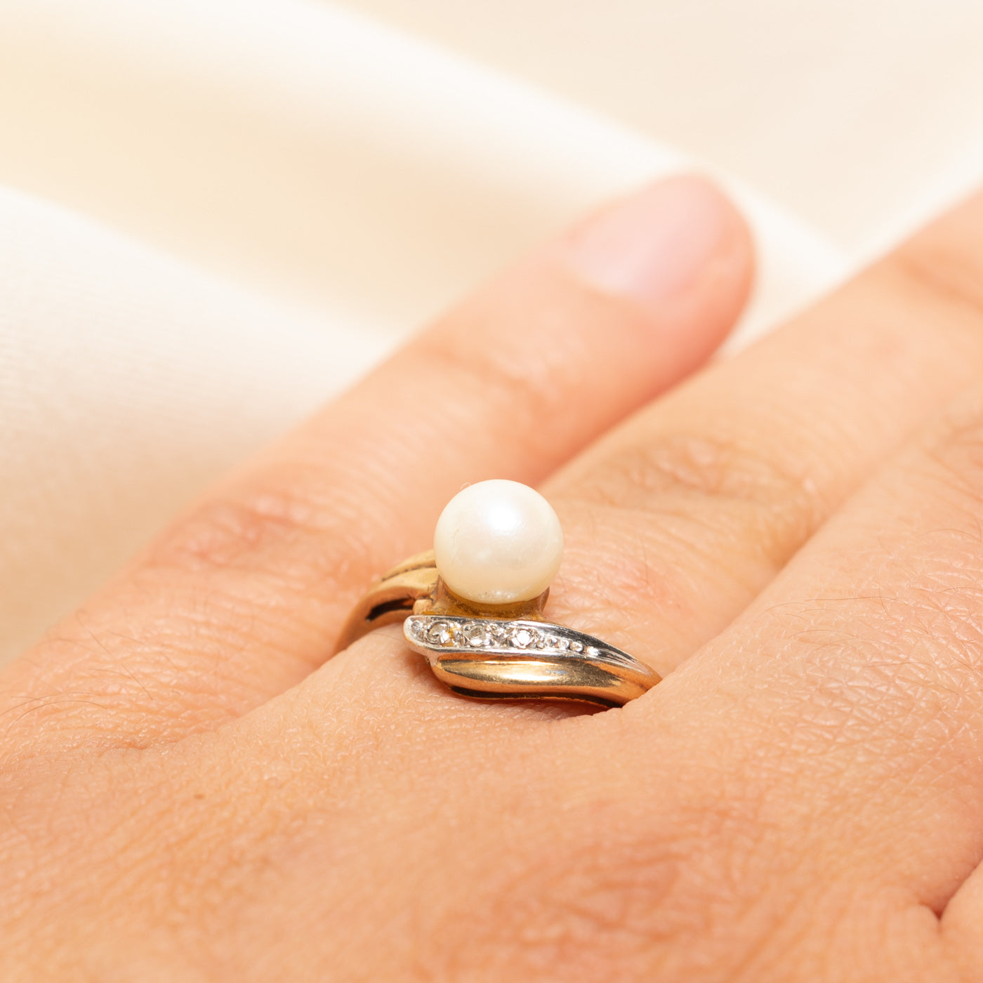 Pearl & Diamond Bypass Ring | 0.02ctw | SZ 6.5
