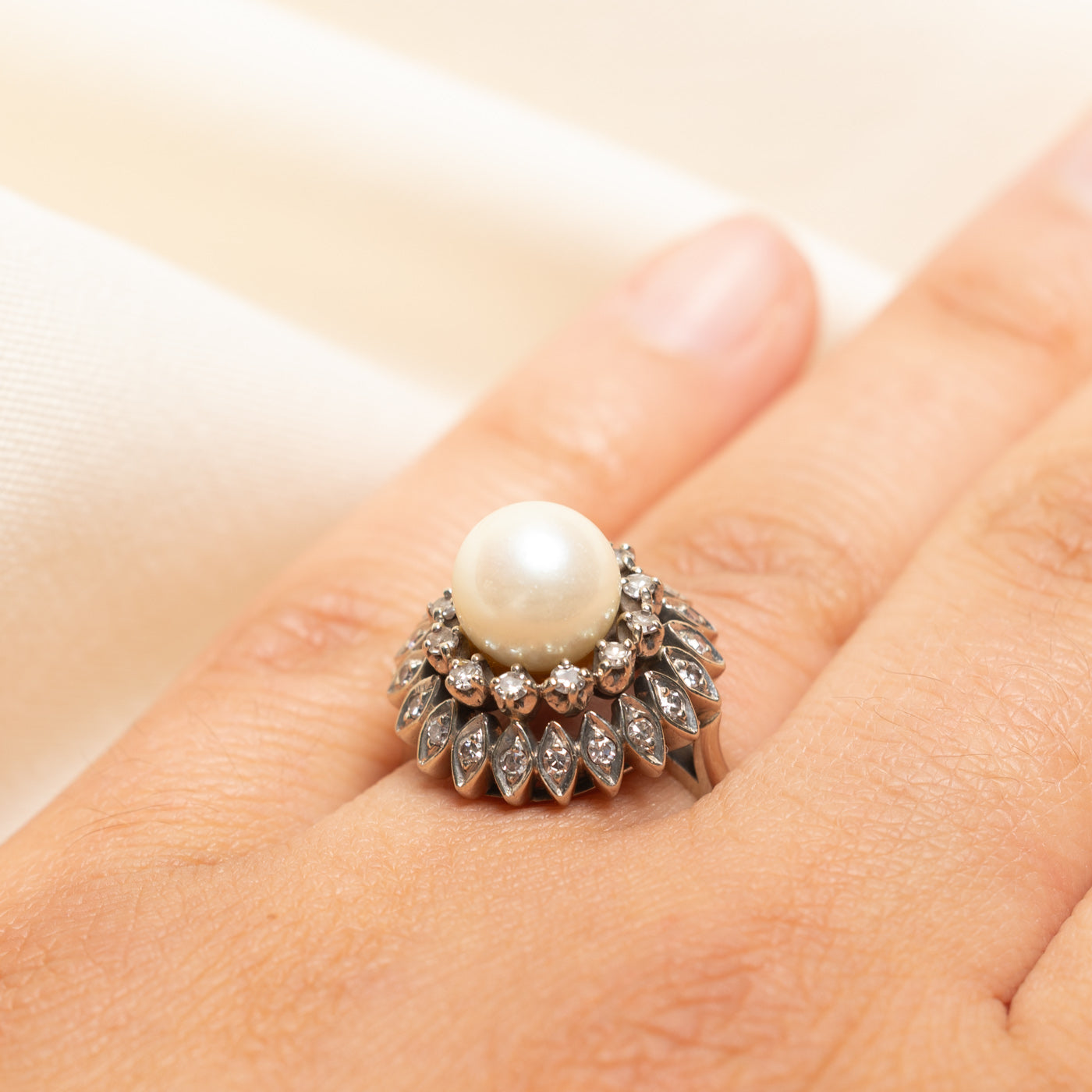 Pearl & Diamond Cluster Cocktail Ring | 0.45ctw | SZ 6.75
