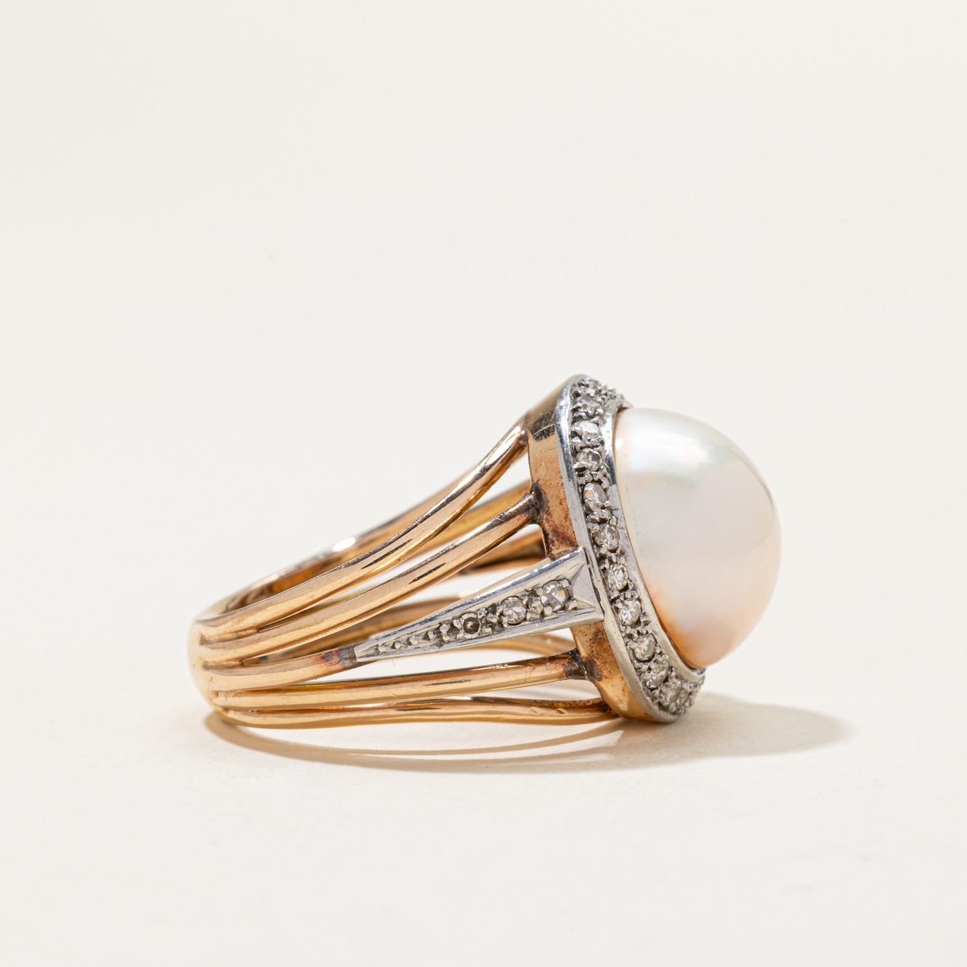 Pearl & Diamond Halo Cocktail Ring | 0.40ctw | SZ 8.25