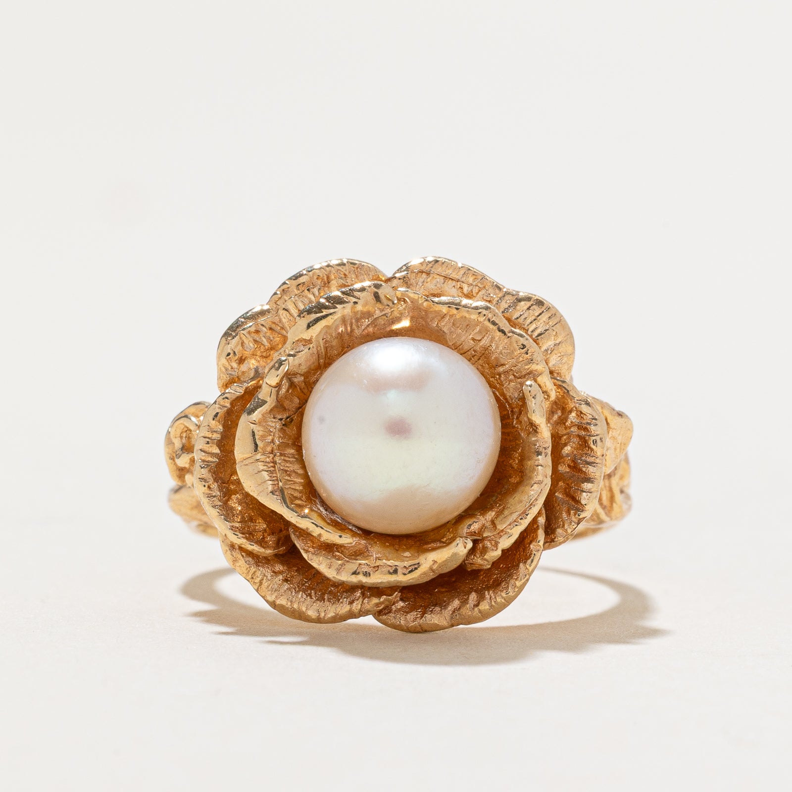 Solitaire Pearl Flower Ring | SZ 5.25