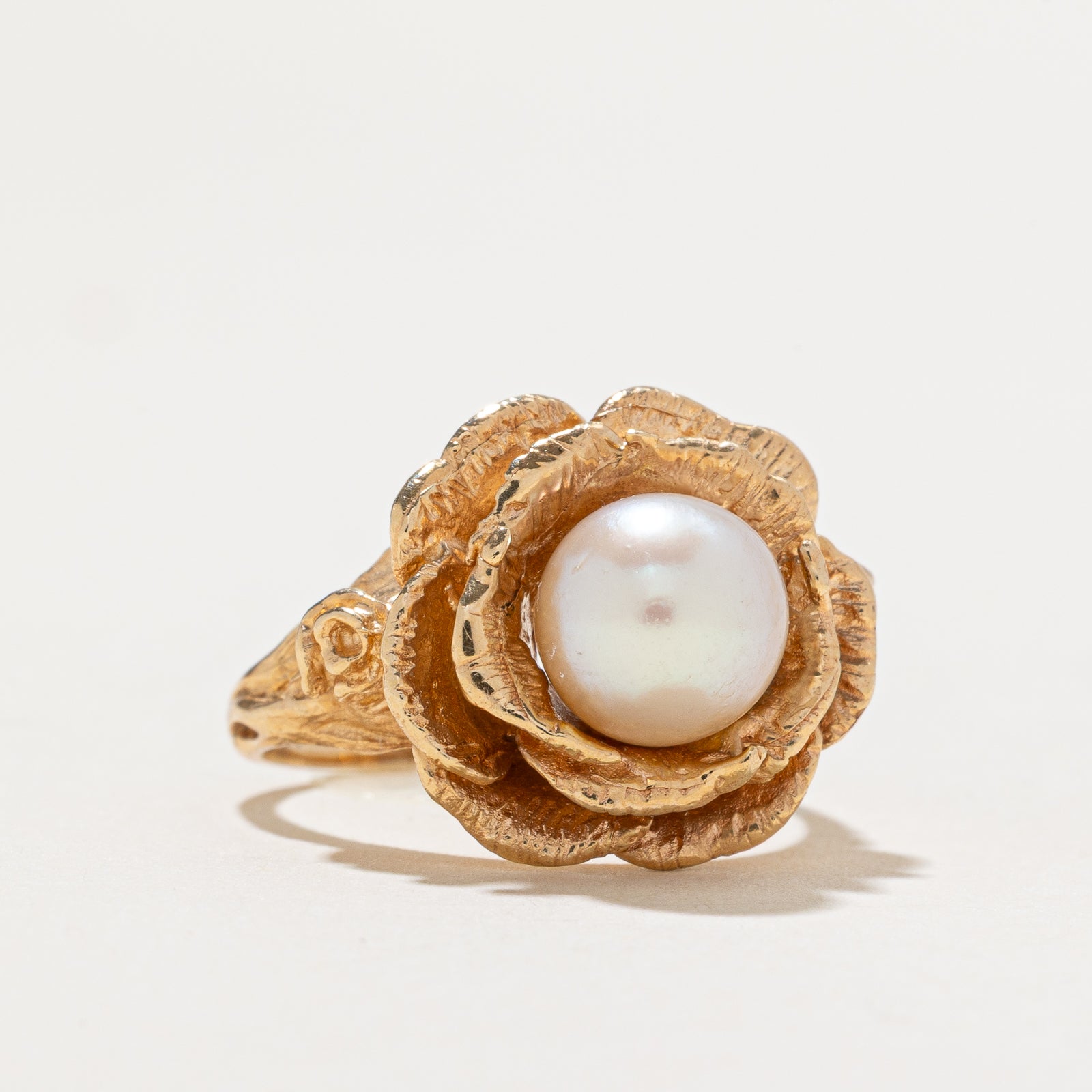 Solitaire Pearl Flower Ring | SZ 5.25