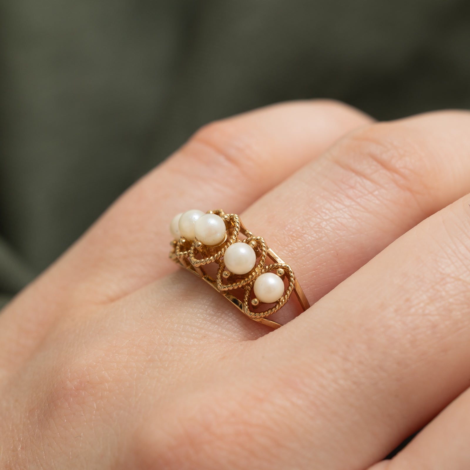 Five Stone Pearl Ring | SZ 7.25