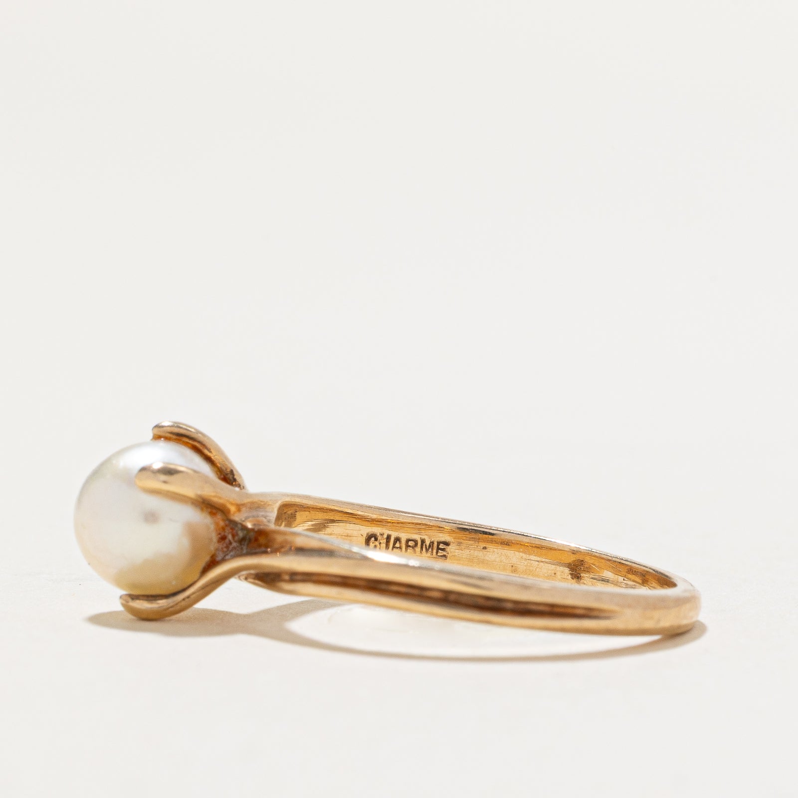 Solitaire Pearl Grooved Ring | SZ 6.25