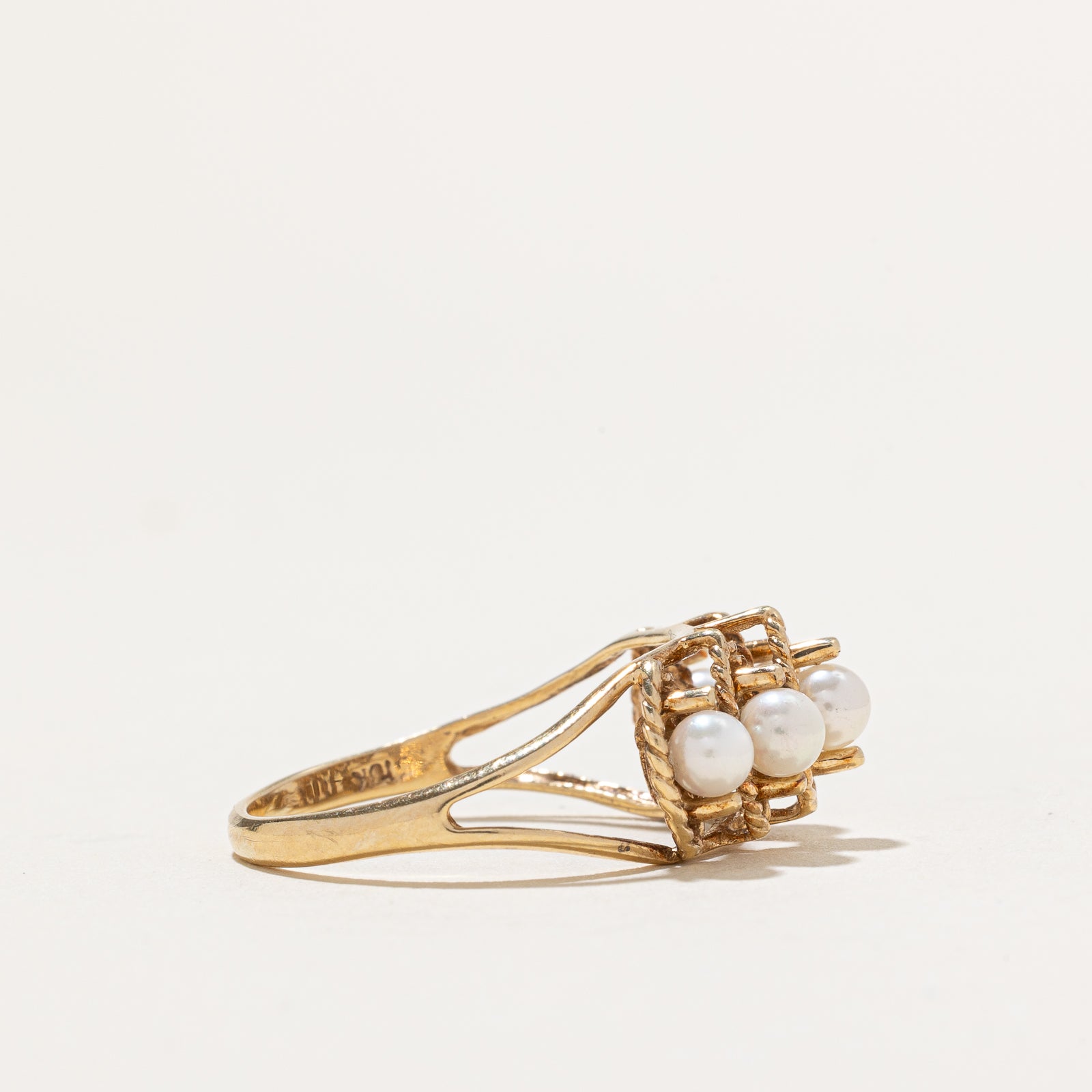 Five Stone Pearl Textured Ring | SZ 8.25