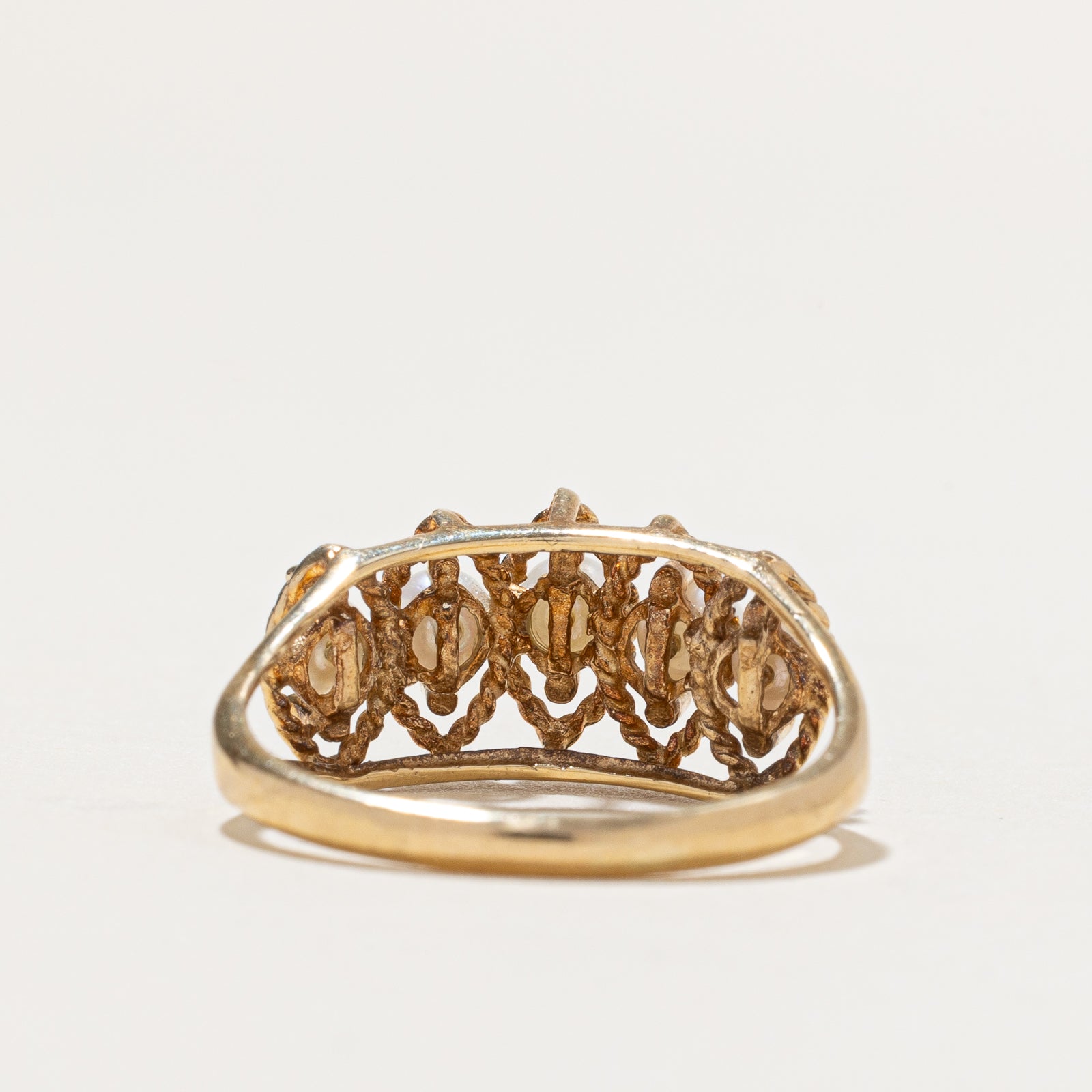Five Stone Pearl Textured Ring | SZ 8.25