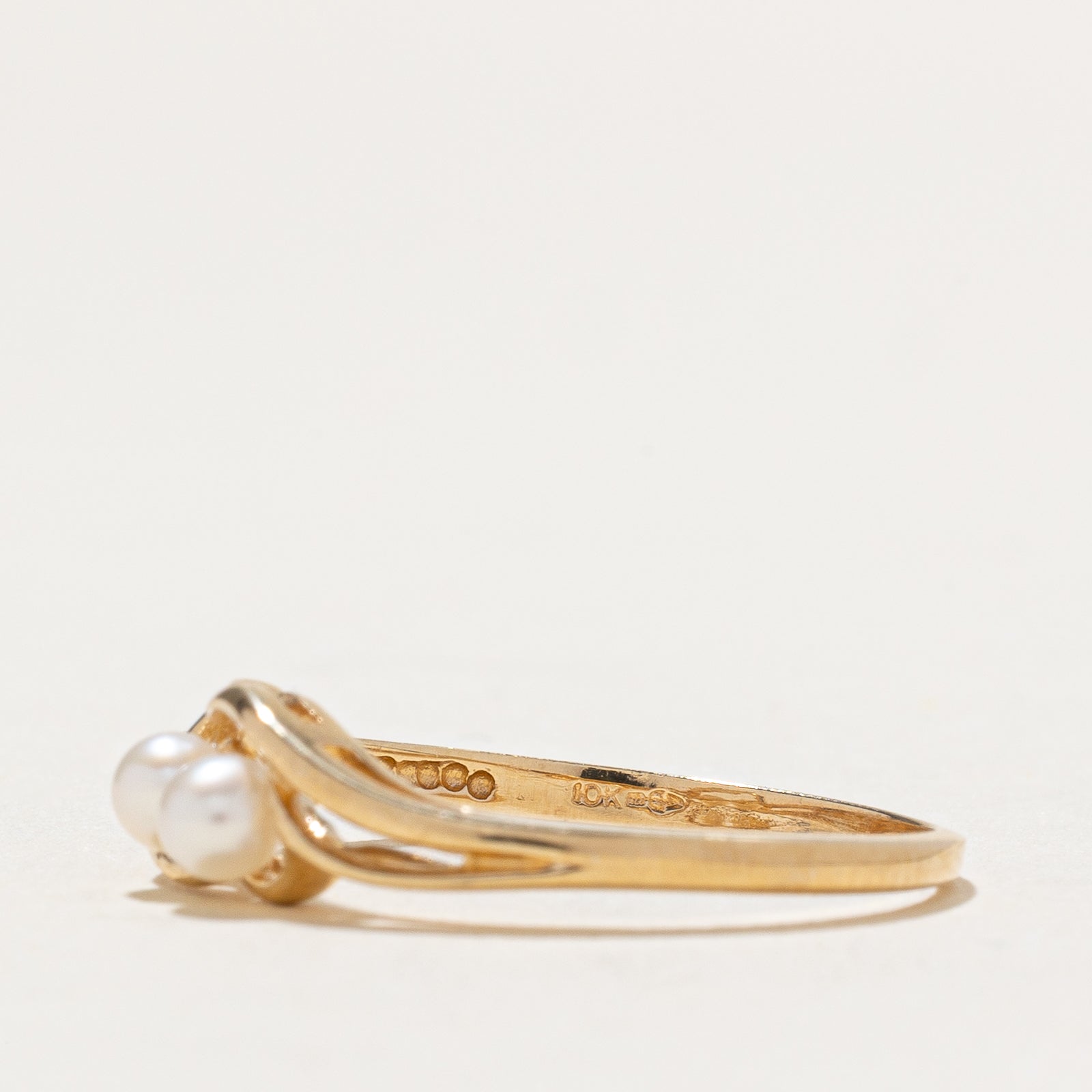 Two Stone Pearl Bypass Ring | SZ 7