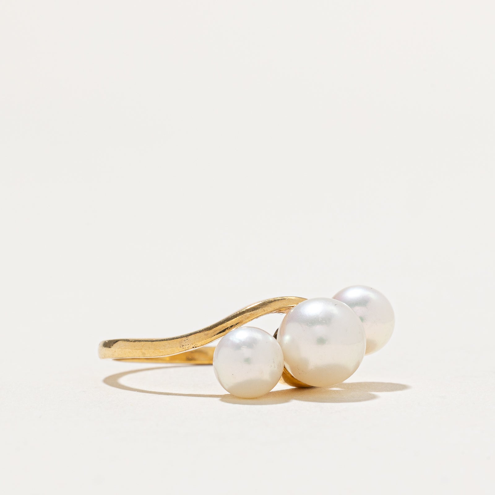 Three Stone Pearl Bypass Ring | SZ 5.5