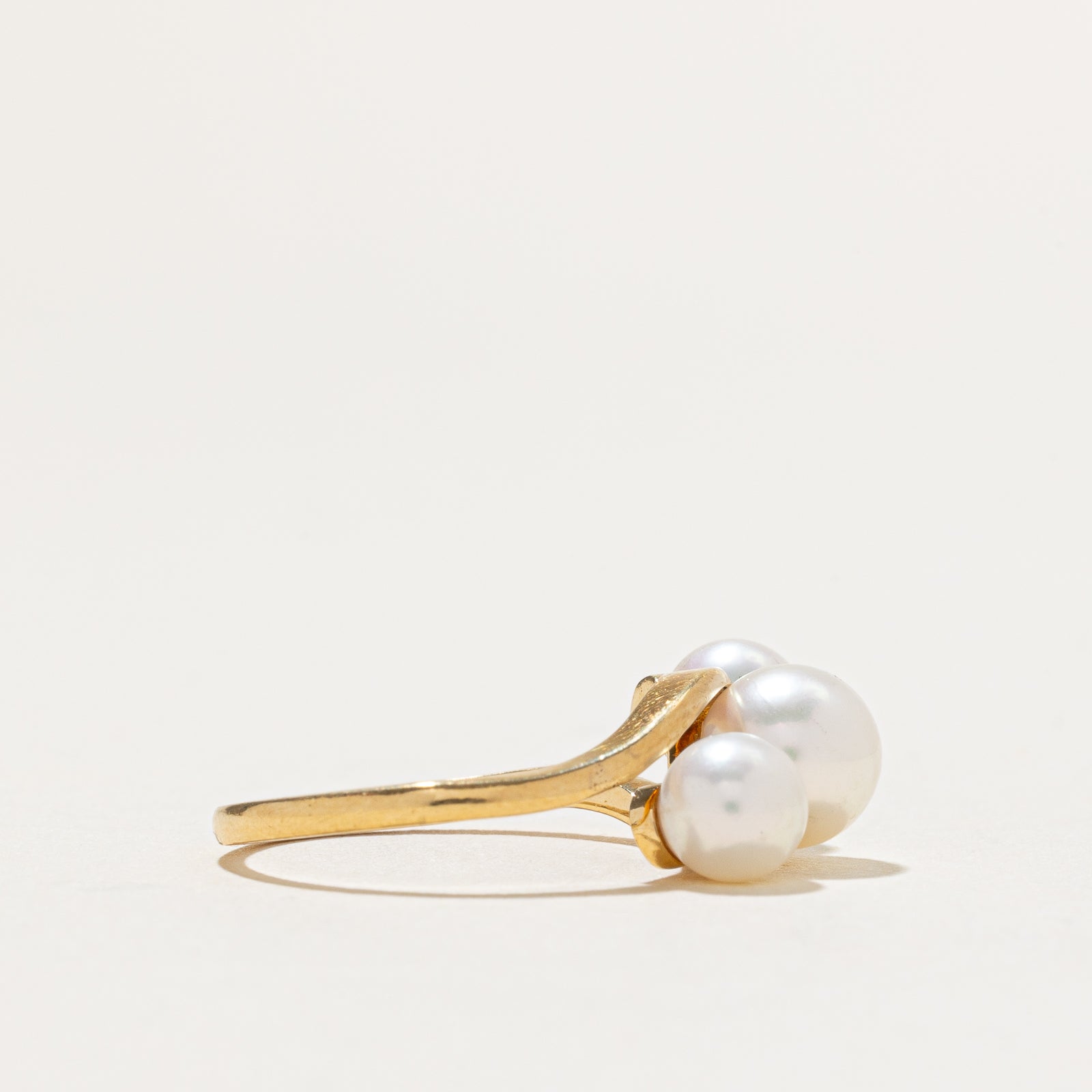 Three Stone Pearl Bypass Ring | SZ 5.5