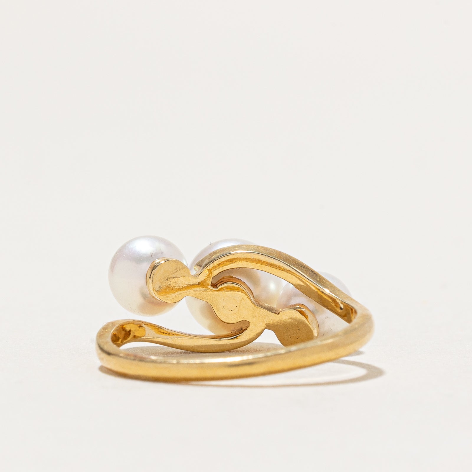 Three Stone Pearl Bypass Ring | SZ 5.5