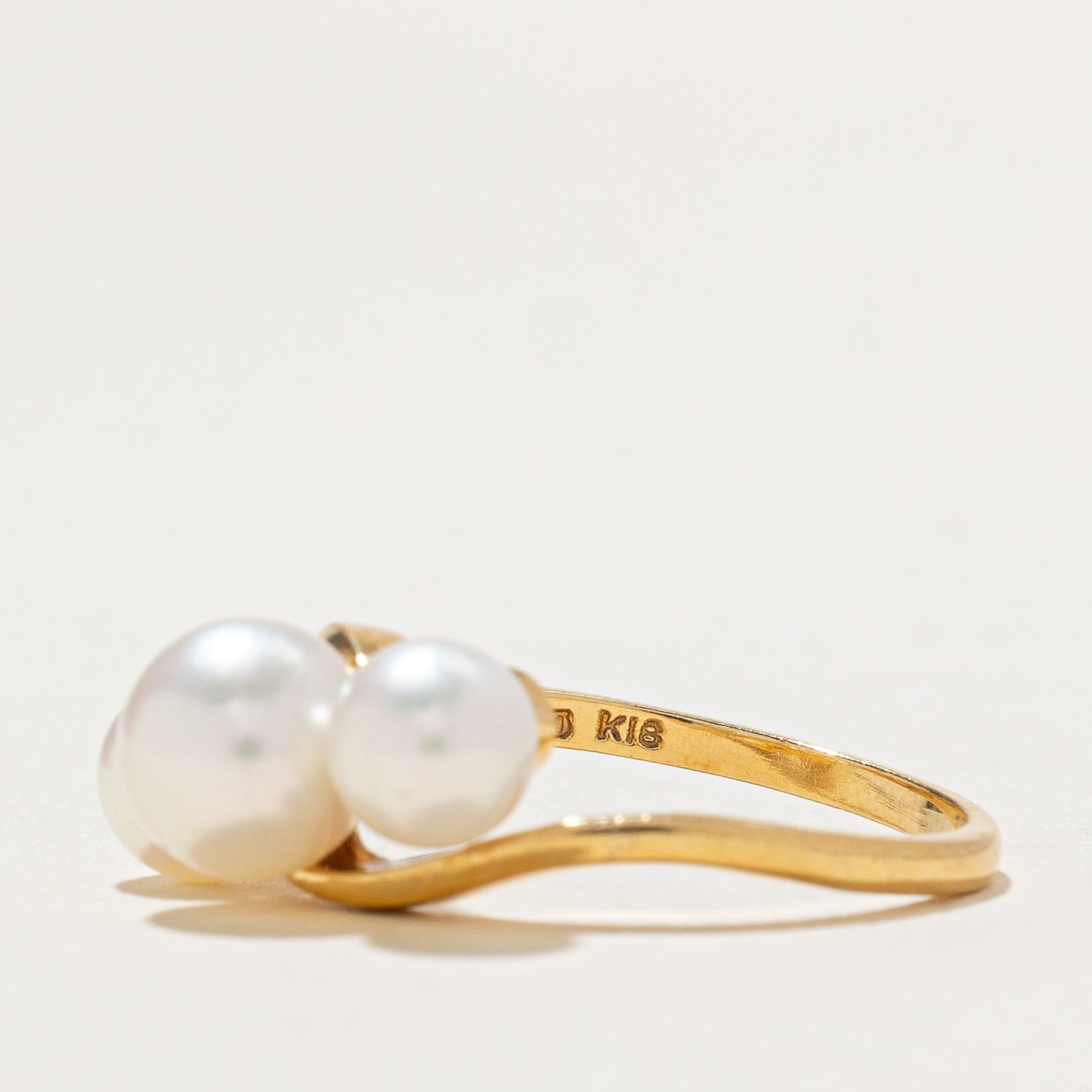 Three Stone Pearl Bypass Ring | SZ 5.5