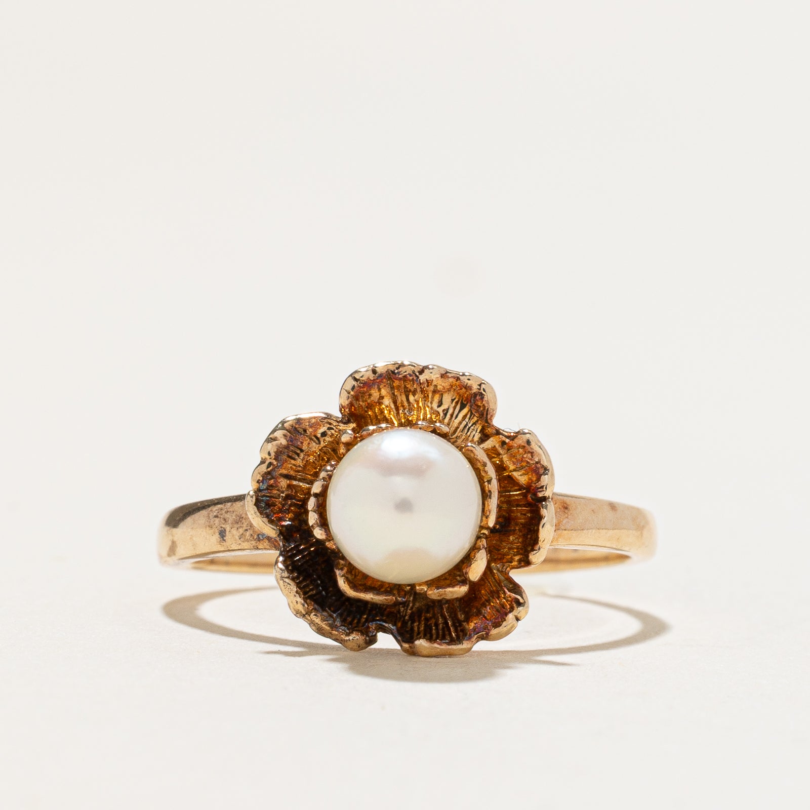 Solitaire Pearl Flower Ring | SZ 6.75