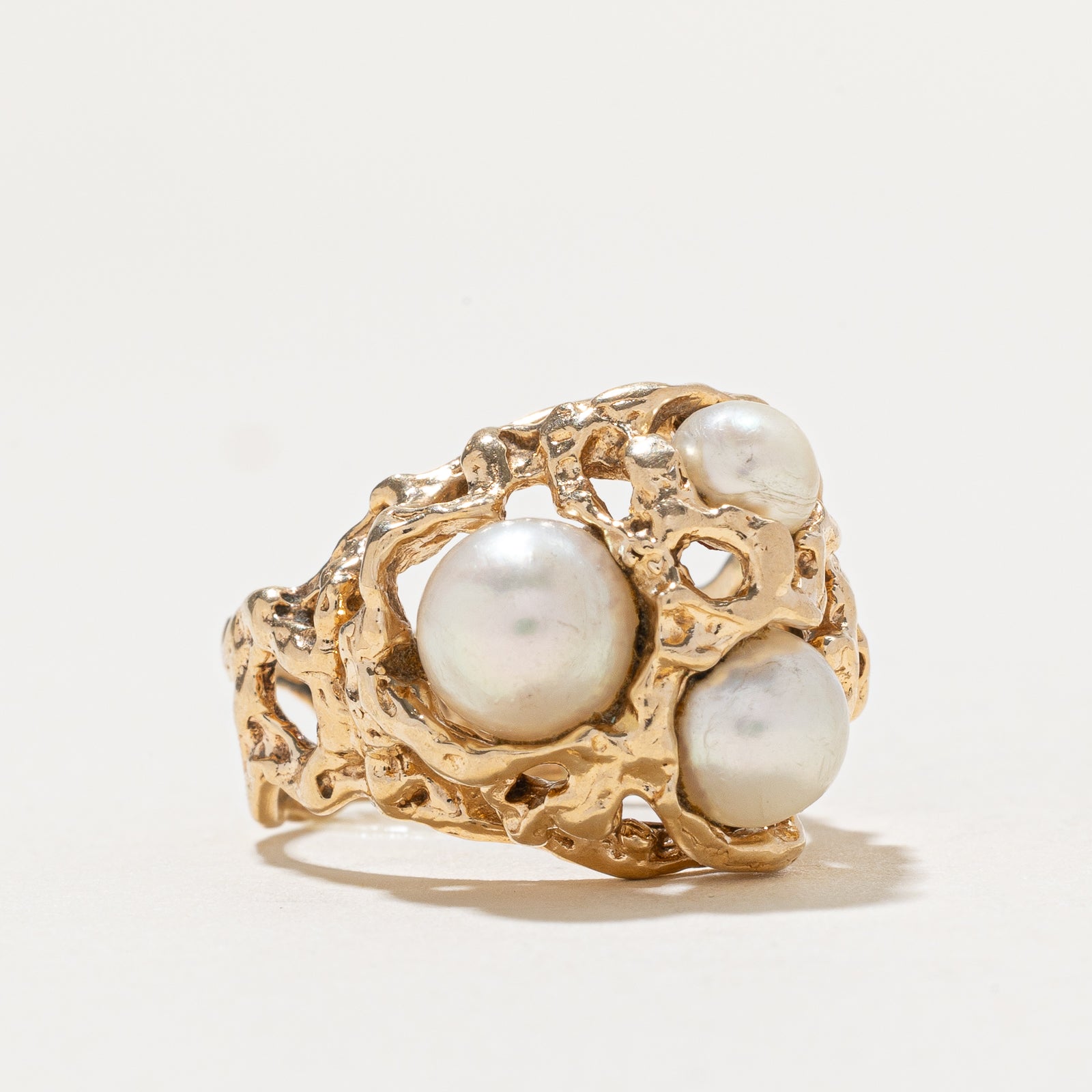 Three Stone Pearl Abstract Ring | SZ 6.25