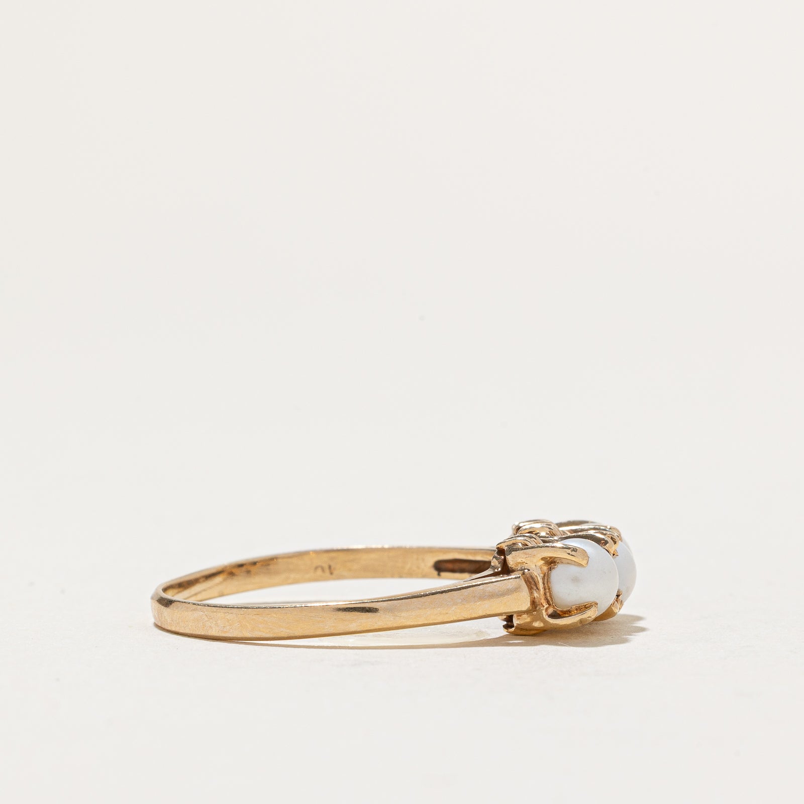 Three Stone Pearl Ring | SZ 9