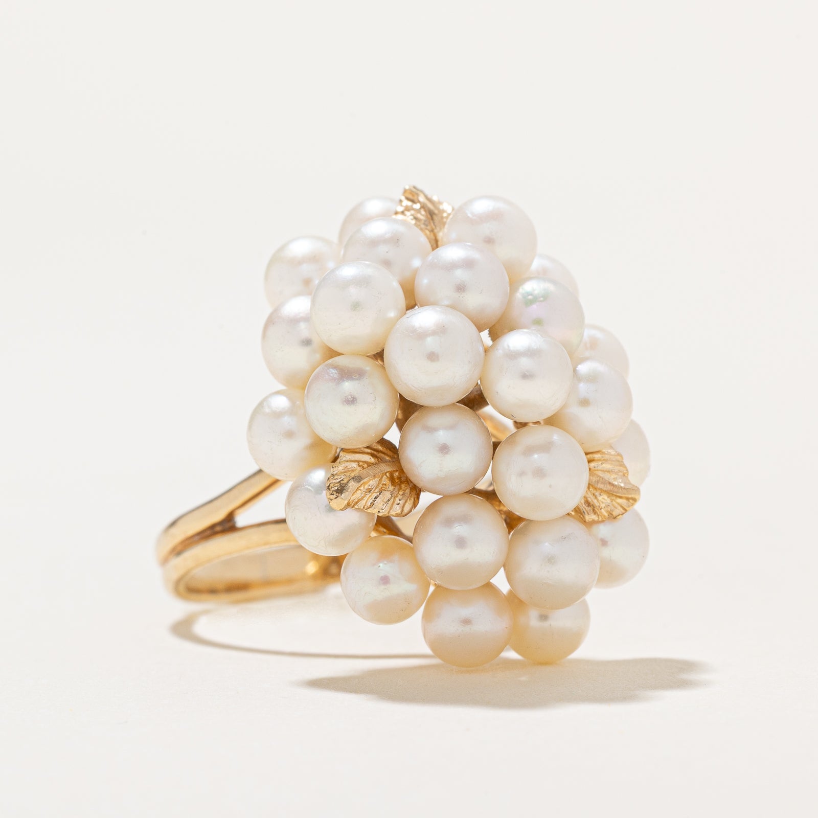 Pearl & Leaf Cluster Cocktail Ring | SZ 8