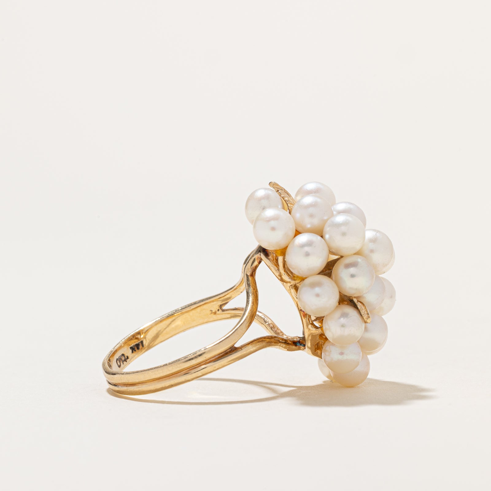Pearl & Leaf Cluster Cocktail Ring | SZ 8