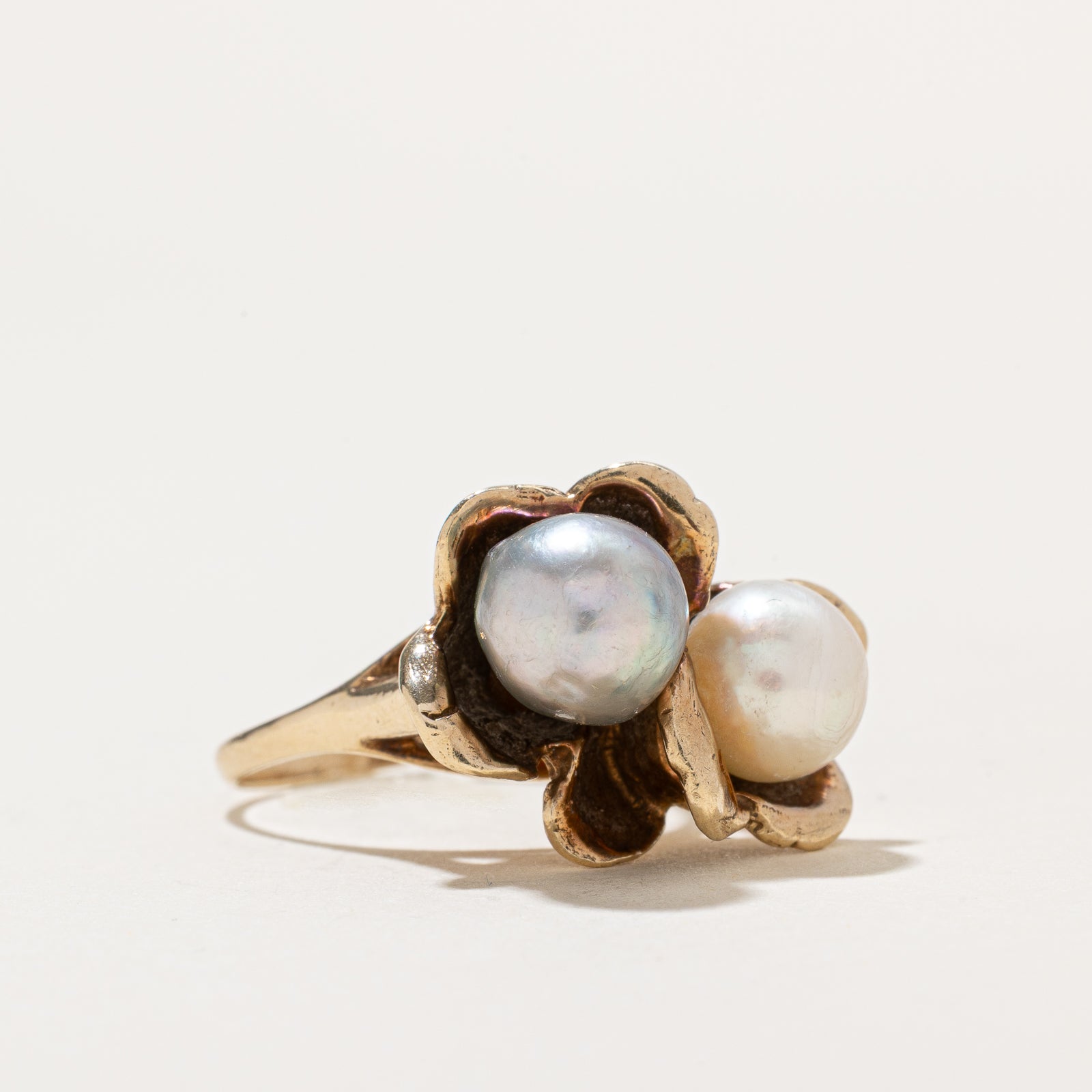 Two Stone Pearl Flower Cocktail Ring | SZ 6