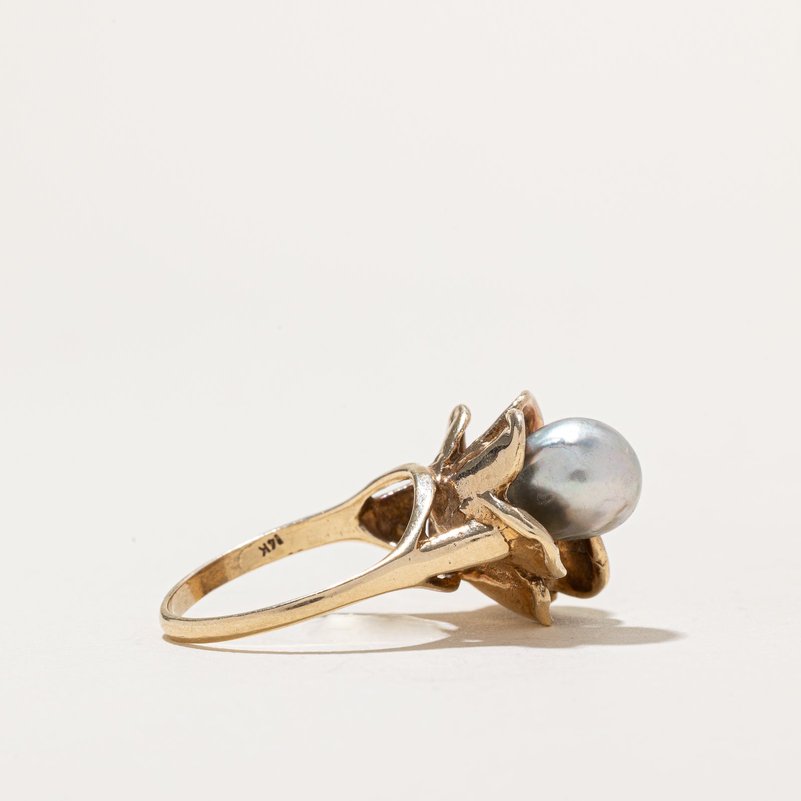 Two Stone Pearl Flower Cocktail Ring | SZ 6